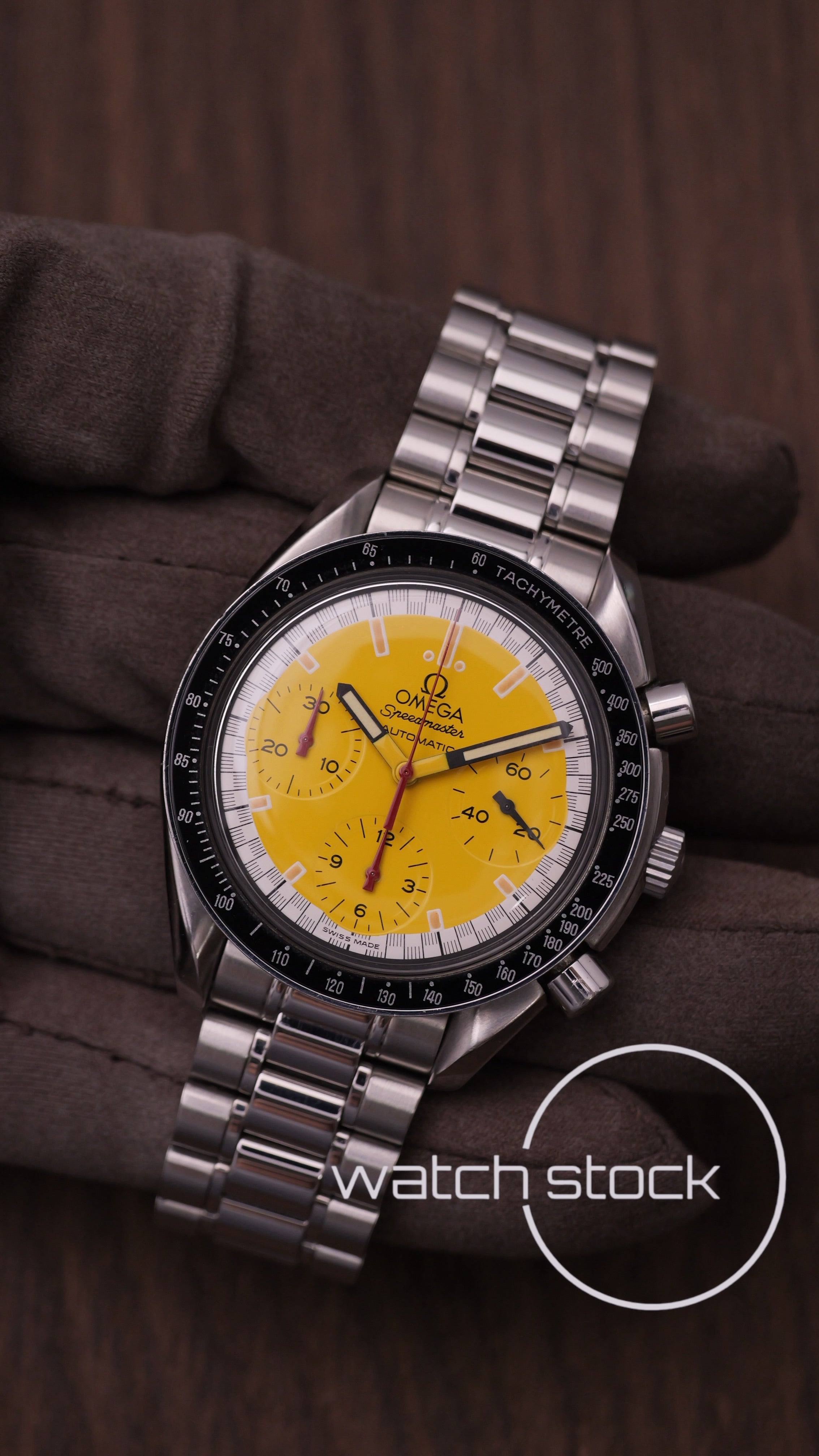 Omega speedmaster Schumacher reduced yellow dial ref. 175.0032 39mm automatic 1995