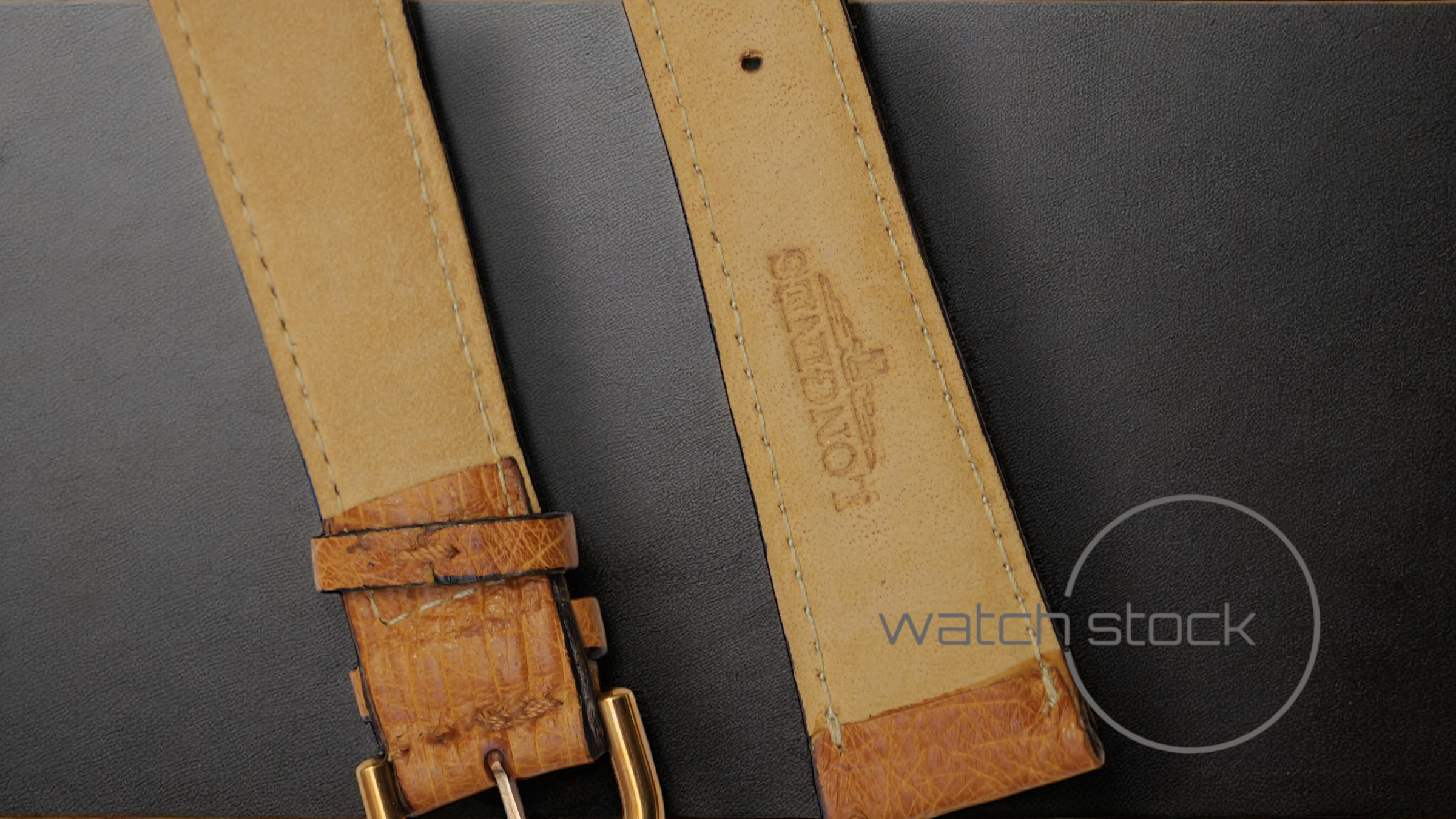 Cinturino Longines in pelle di struzzo marrone con fibbia loggata ansa 20mm