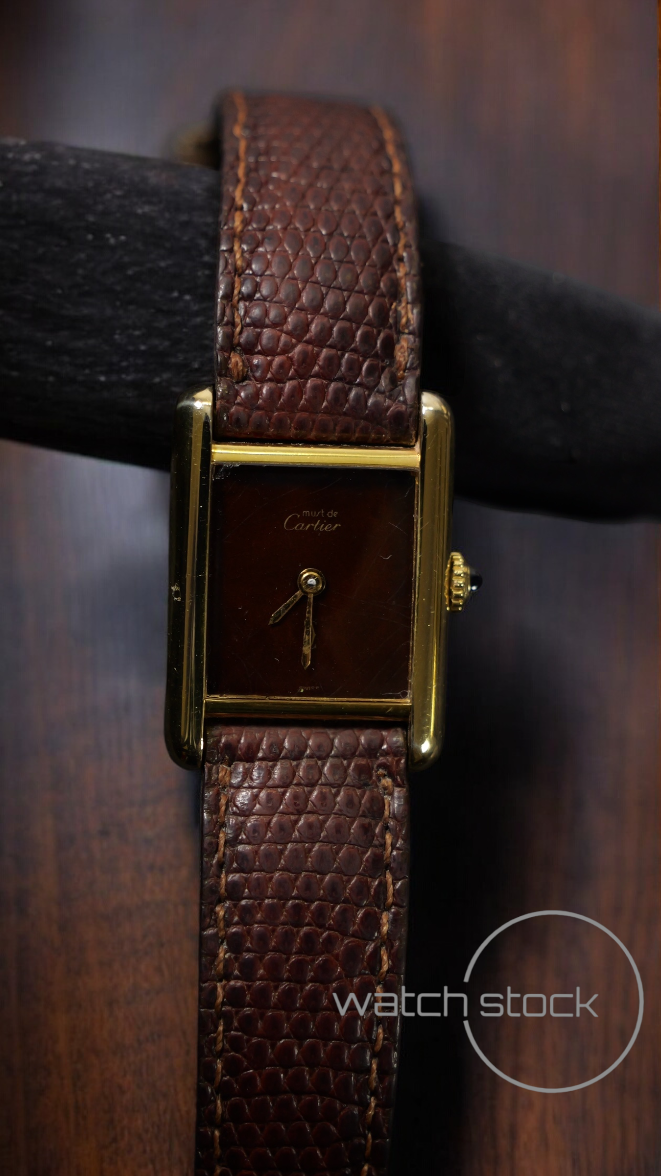 Cartier tank ref. 080557 carica manuale vermeil cartier argent plaque gold red/brown dial spider