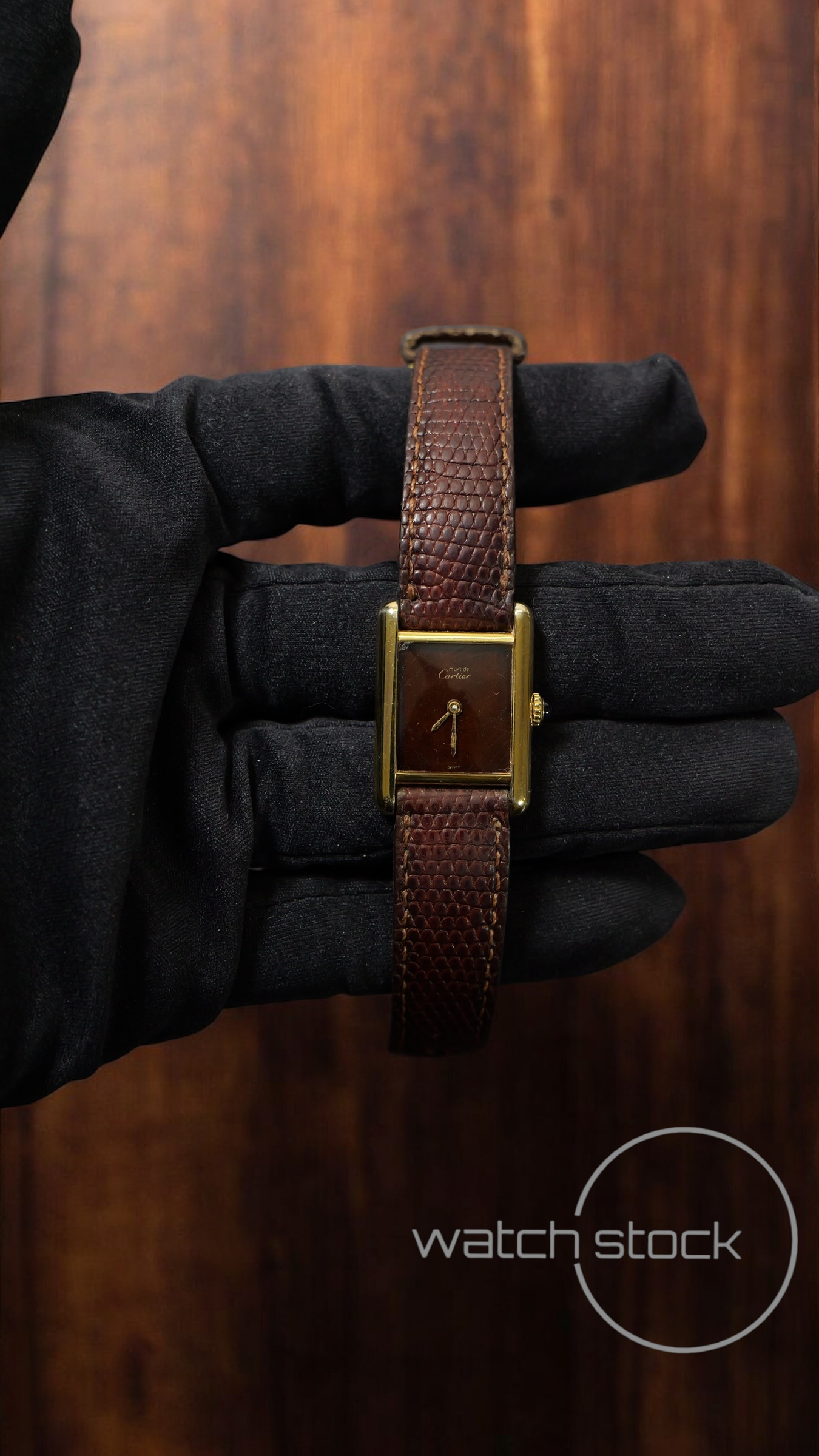 Cartier tank ref. 080557 carica manuale vermeil cartier argent plaque gold red/brown dial spider