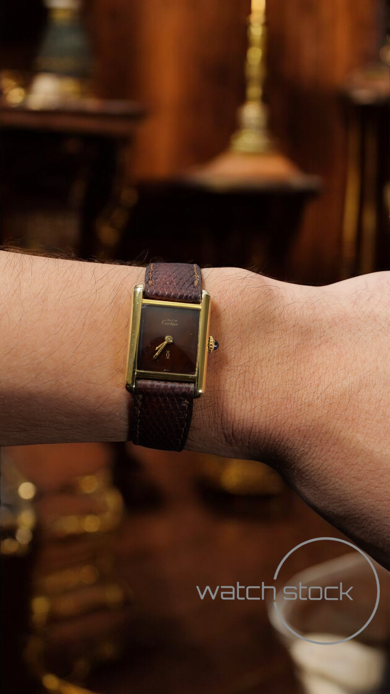 Cartier tank ref. 080557 carica manuale vermeil cartier argent plaque gold red/brown dial spider