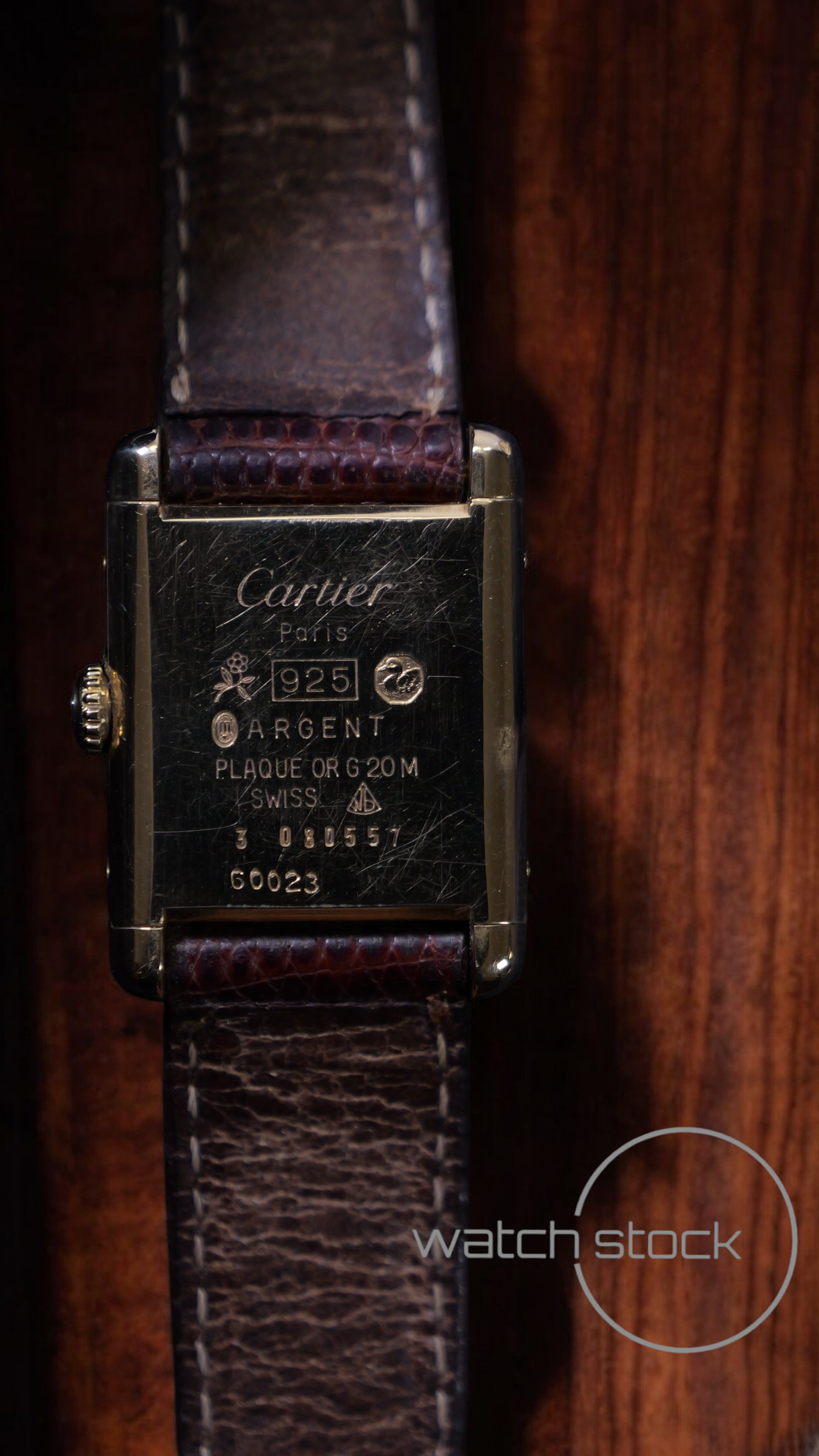 Cartier tank ref. 080557 carica manuale vermeil cartier argent plaque gold red/brown dial spider