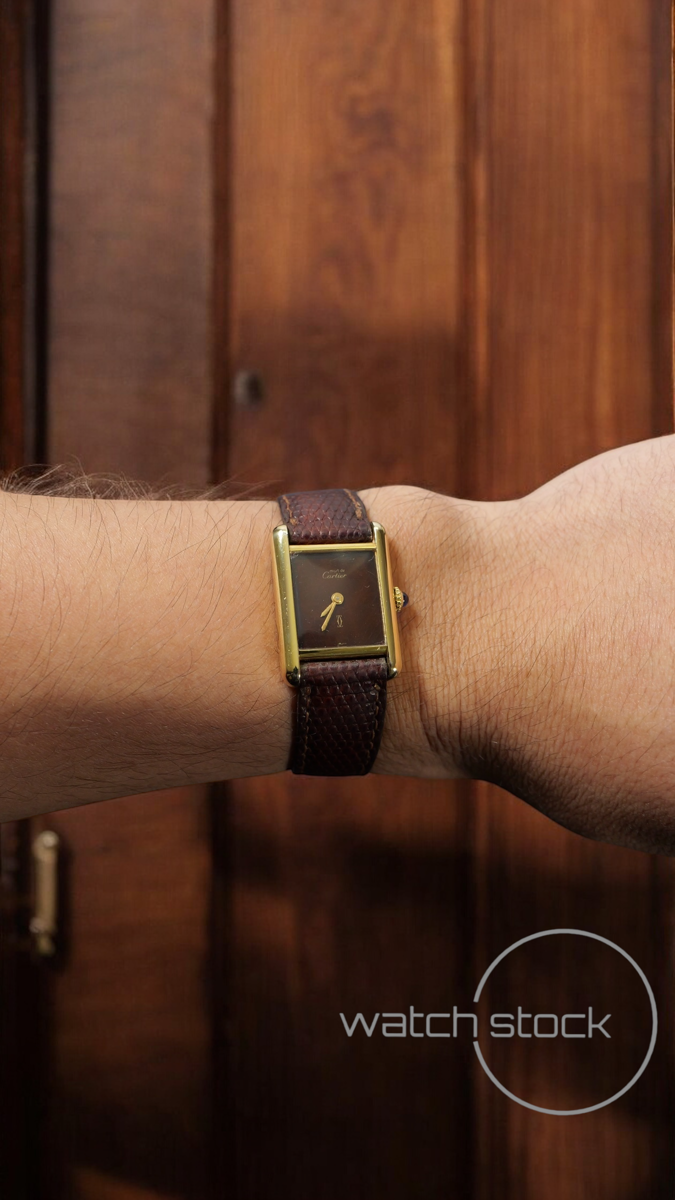 Cartier tank ref. 080557 carica manuale vermeil cartier argent plaque gold red/brown dial spider