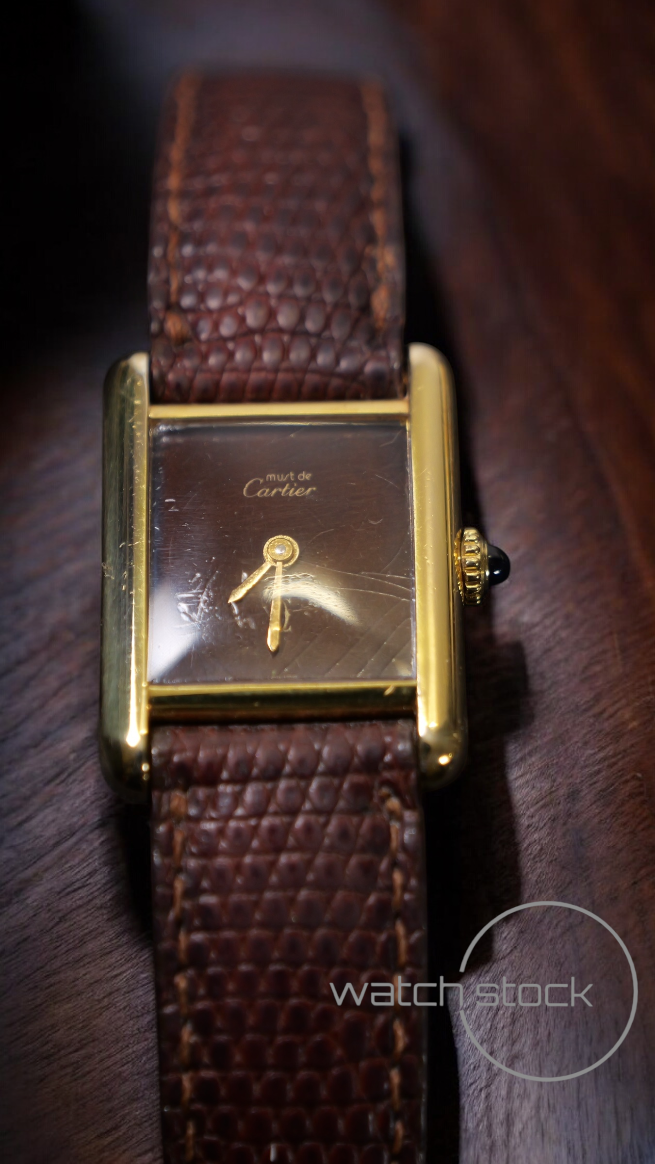 Cartier tank ref. 080557 carica manuale vermeil cartier argent plaque gold red/brown dial spider