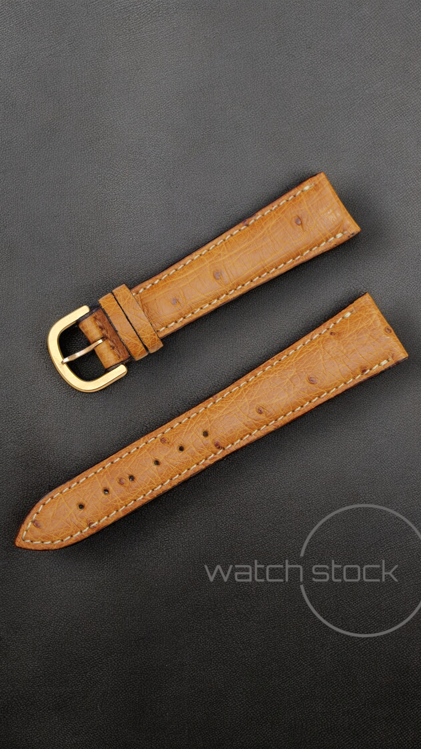 Cinturino Longines in pelle di struzzo marrone con fibbia loggata ansa 20mm