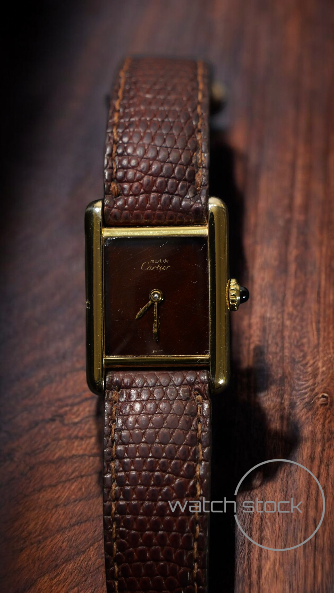 Cartier tank ref. 080557 carica manuale vermeil cartier argent plaque gold red/brown dial spider