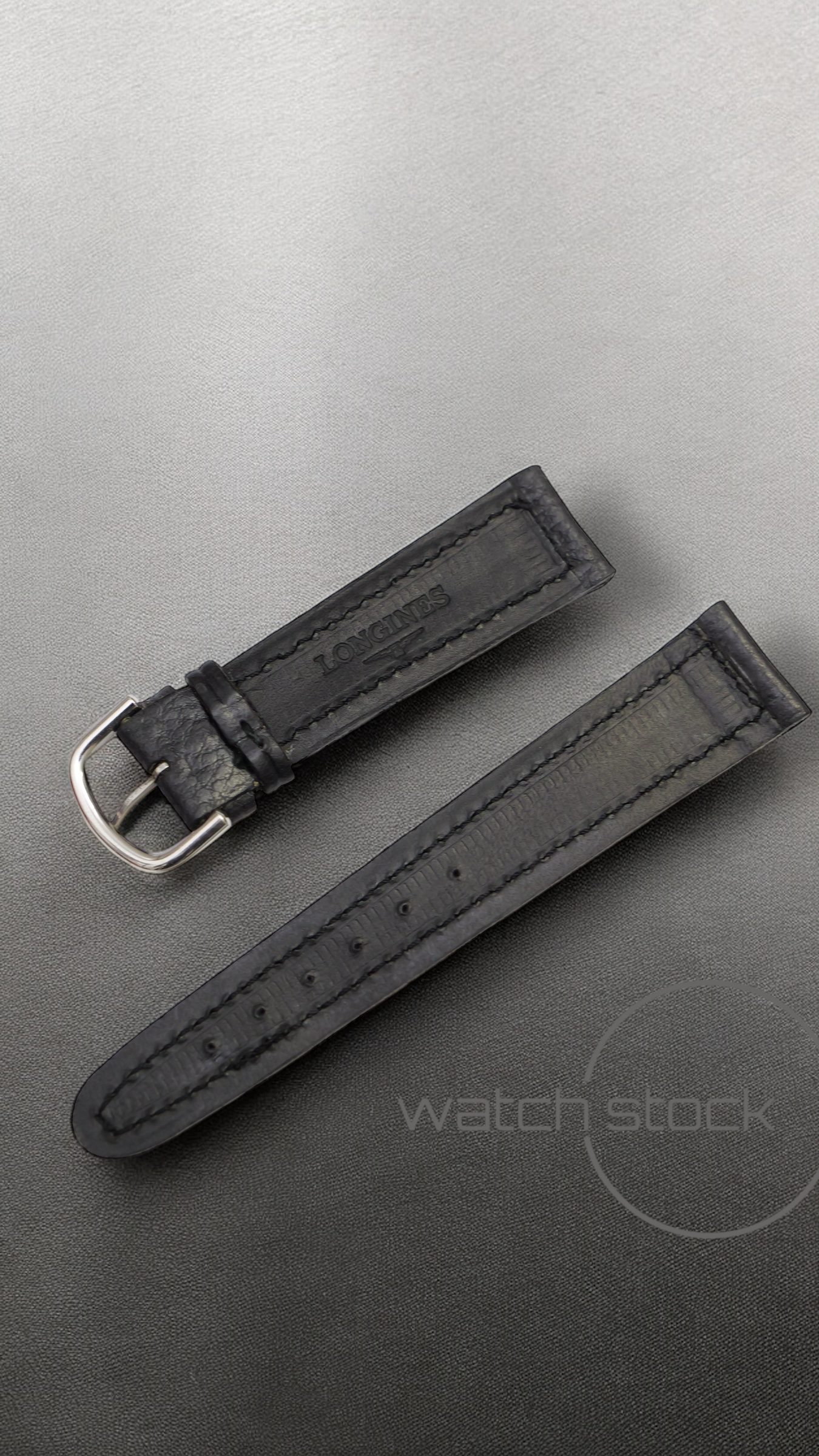 Cinturino Longines in pelle nera con fibbia loggata ansa 21mm