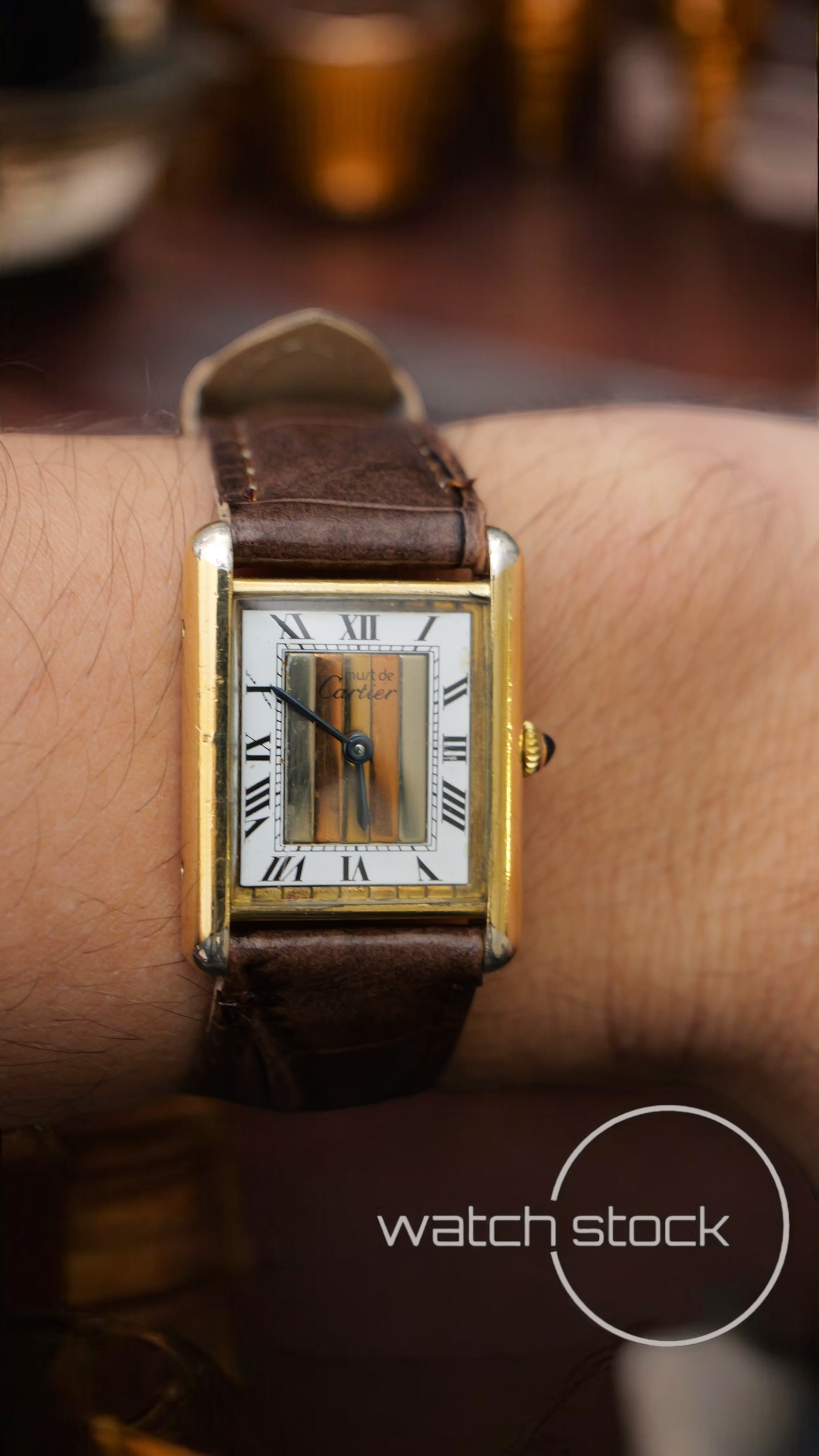 Cartier tank ref.29460 vermeil argent plaque gold trinity dial quarz tg.6 grande