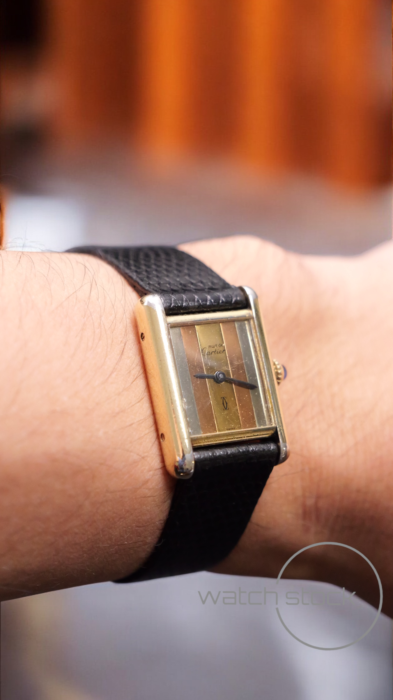 Cartier tank ref. 227001 vermeil argent plaque gold Trinity dial carica manuale taglia 3