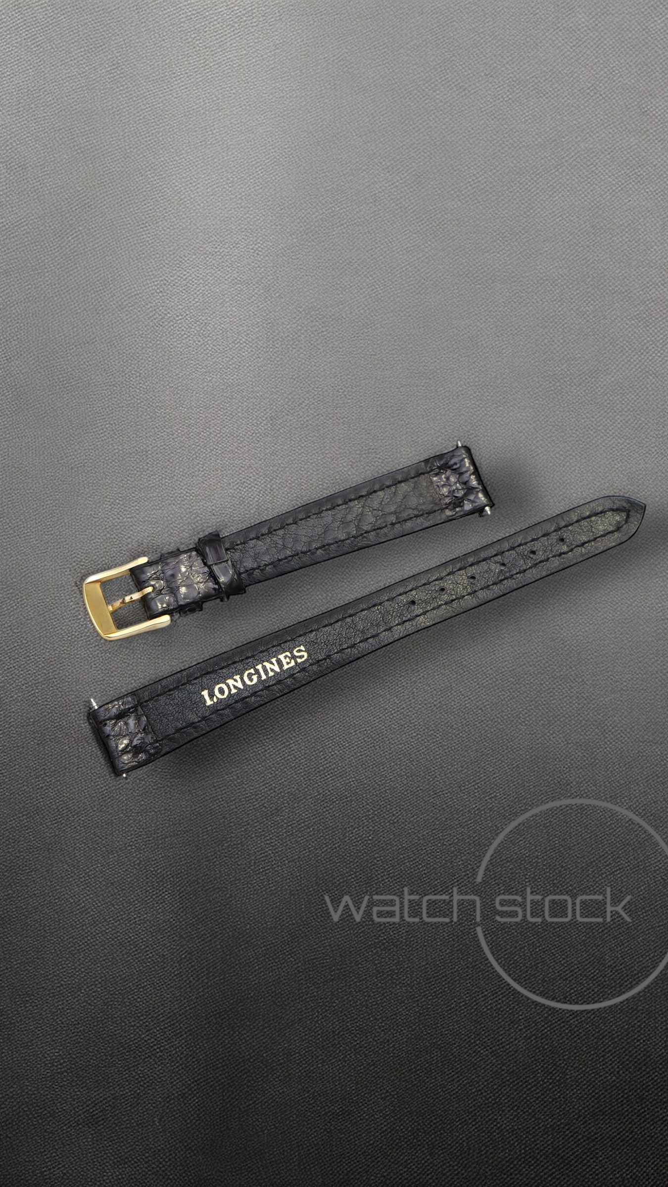 Cinturino Longines in pelle di coccodrillo nero con fibbia loggata ansa 12mm