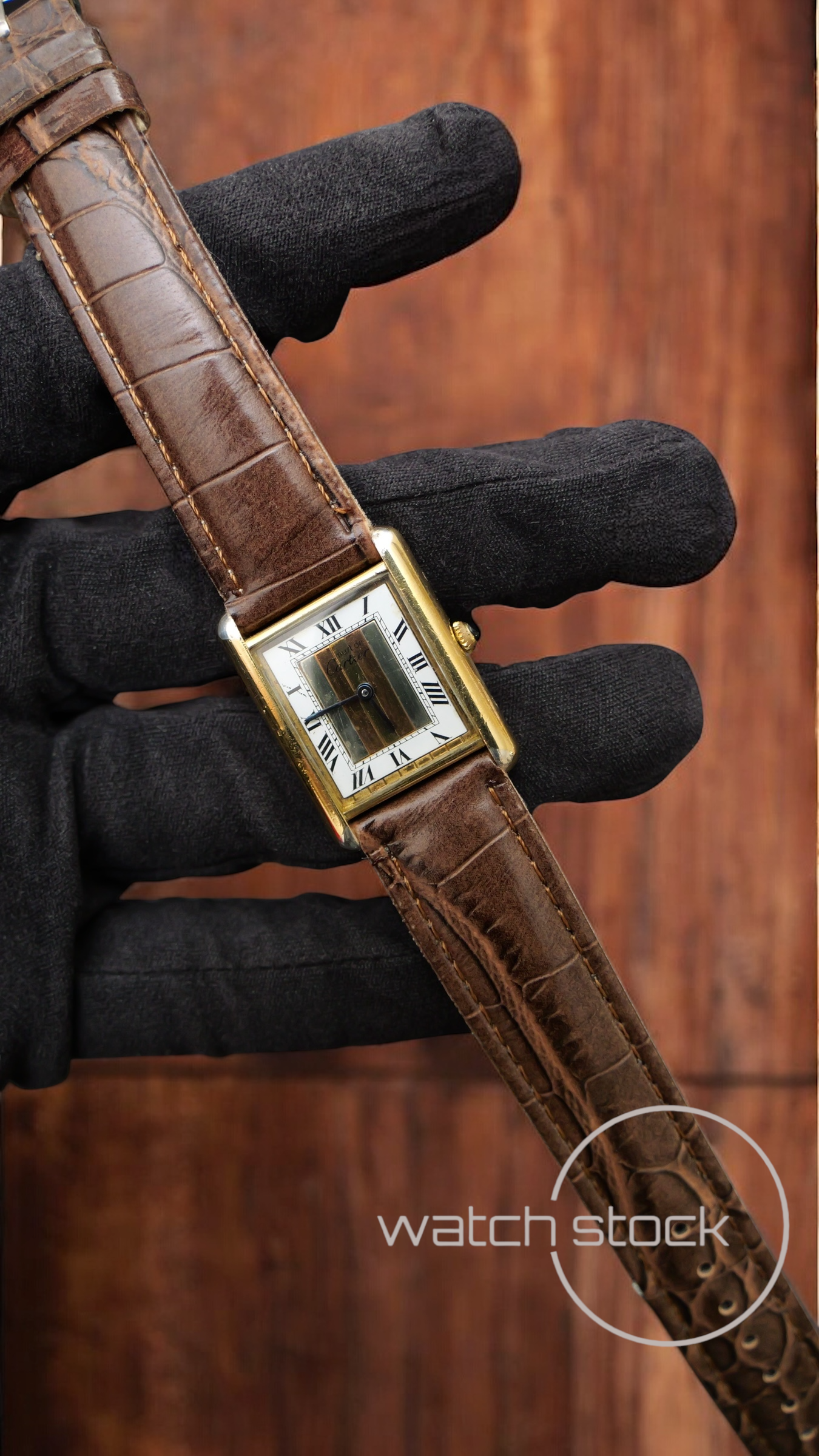 Cartier tank ref.29460 vermeil argent plaque gold trinity dial quarz tg.6 grande