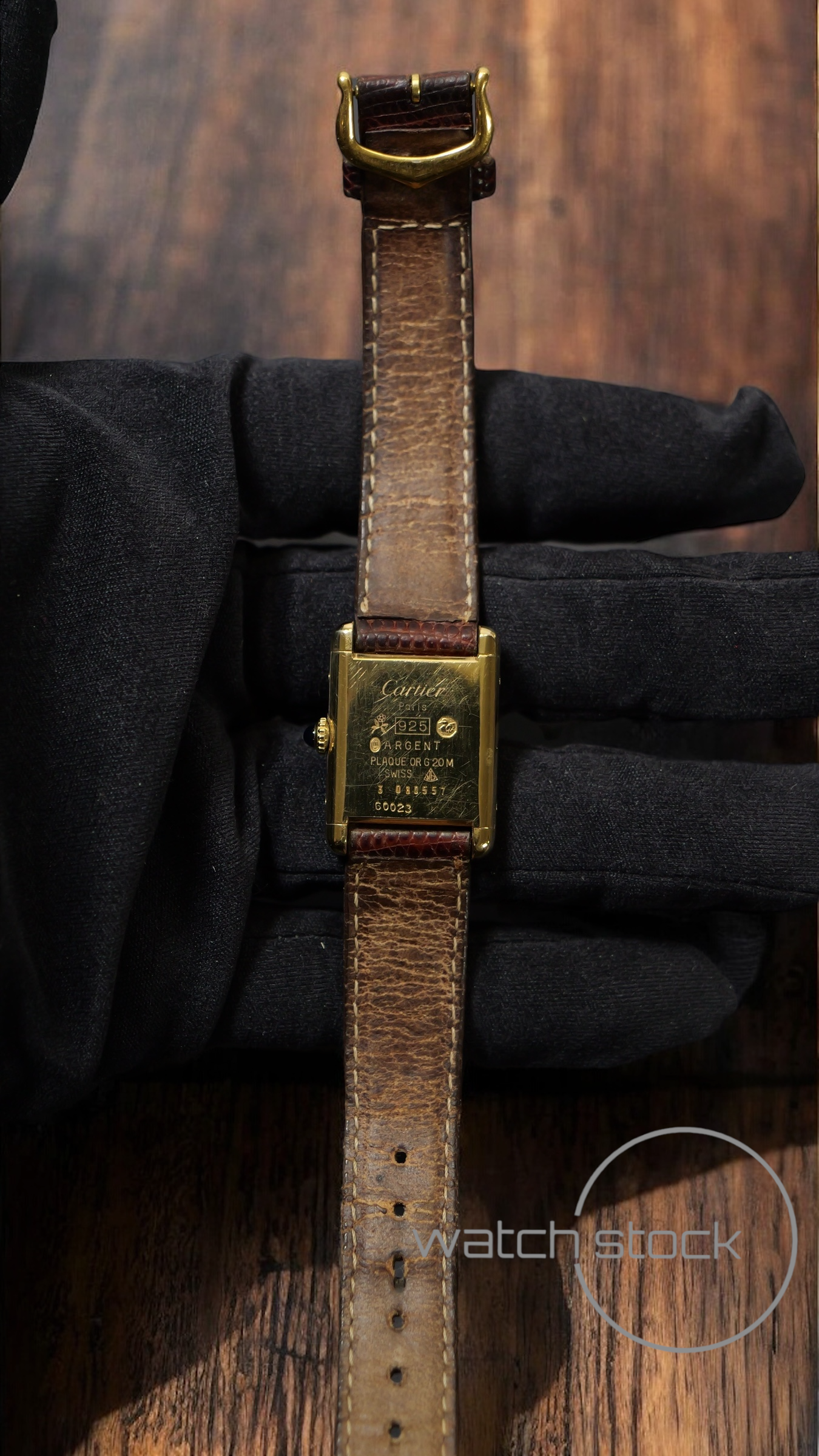 Cartier tank ref. 080557 carica manuale vermeil cartier argent plaque gold red/brown dial spider