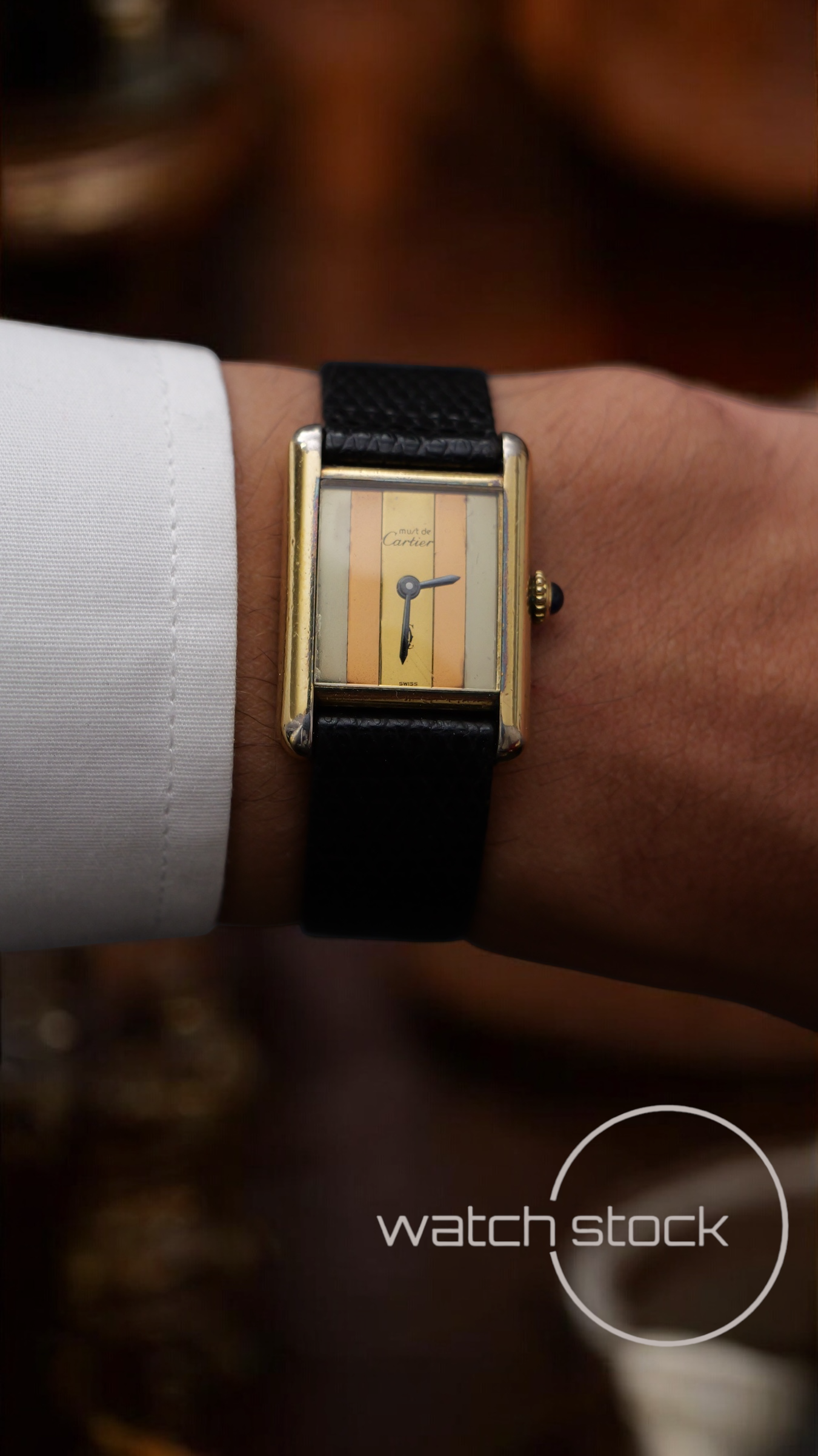 Cartier tank ref. 227001 vermeil argent plaque gold Trinity dial carica manuale taglia 3