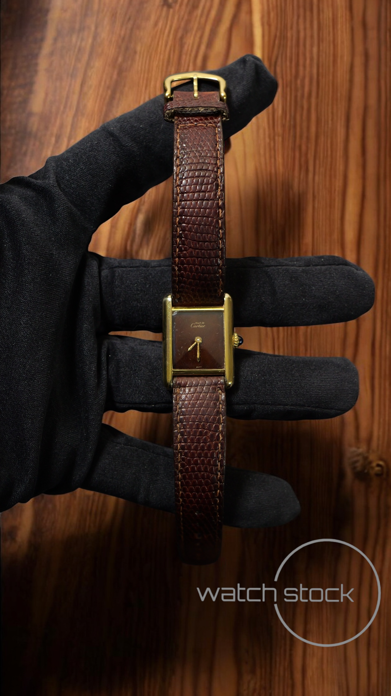 Cartier tank ref. 080557 carica manuale vermeil cartier argent plaque gold red/brown dial spider