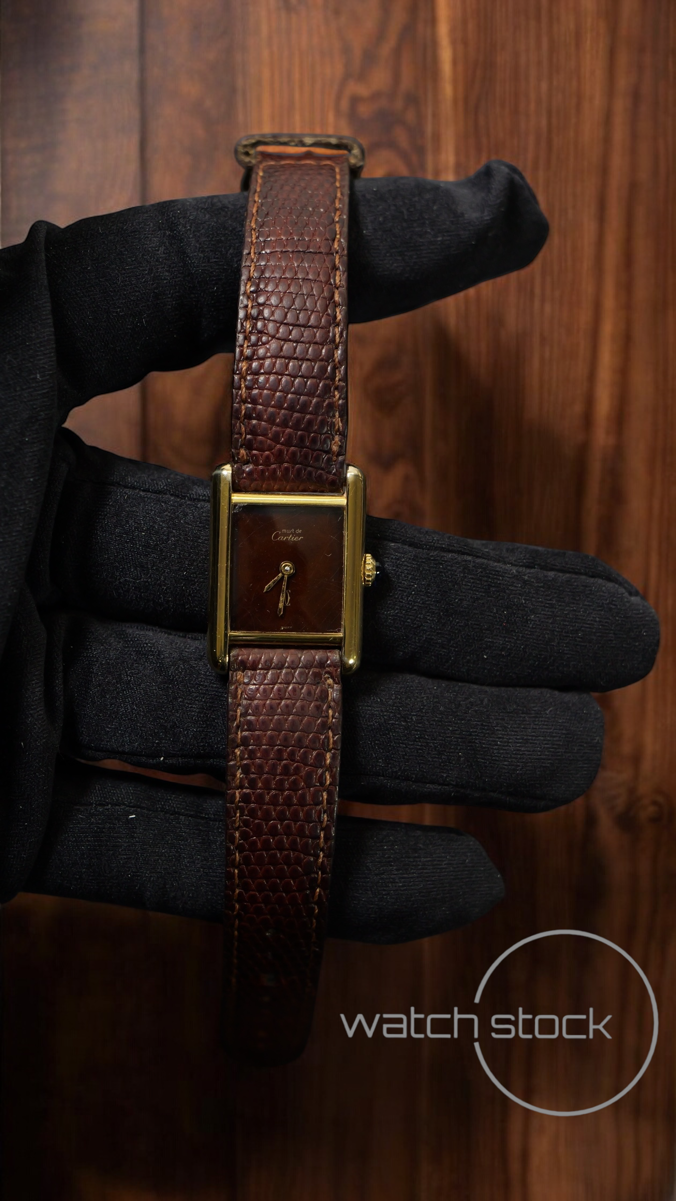 Cartier tank ref. 080557 carica manuale vermeil cartier argent plaque gold red/brown dial spider