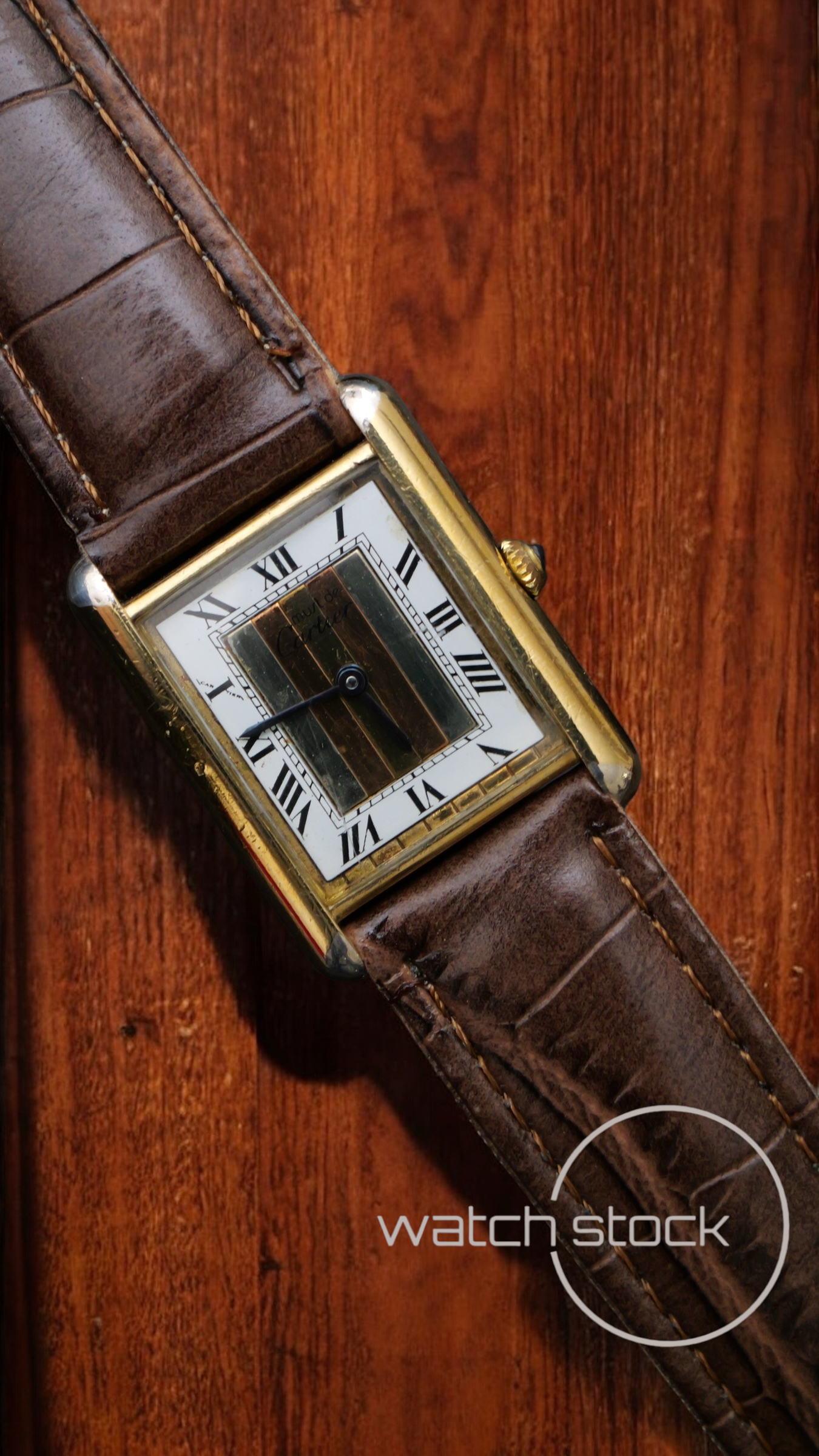 Cartier tank ref.29460 vermeil argent plaque gold trinity dial quarz tg.6 grande