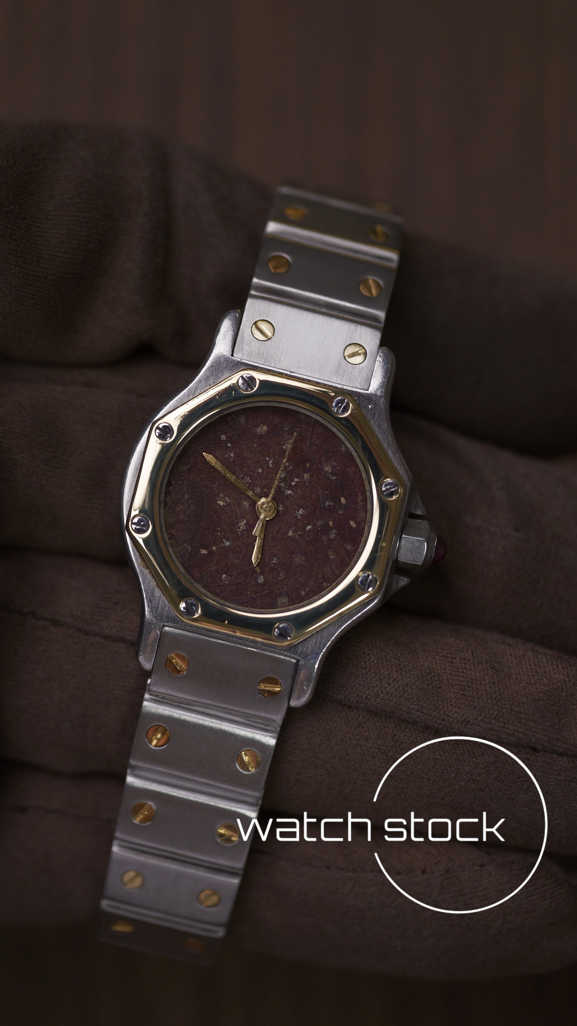 Cartier santos octagon 26mm santos de cartier ref. 0907 Rare dial Burgundy red marble effect lady Automatic