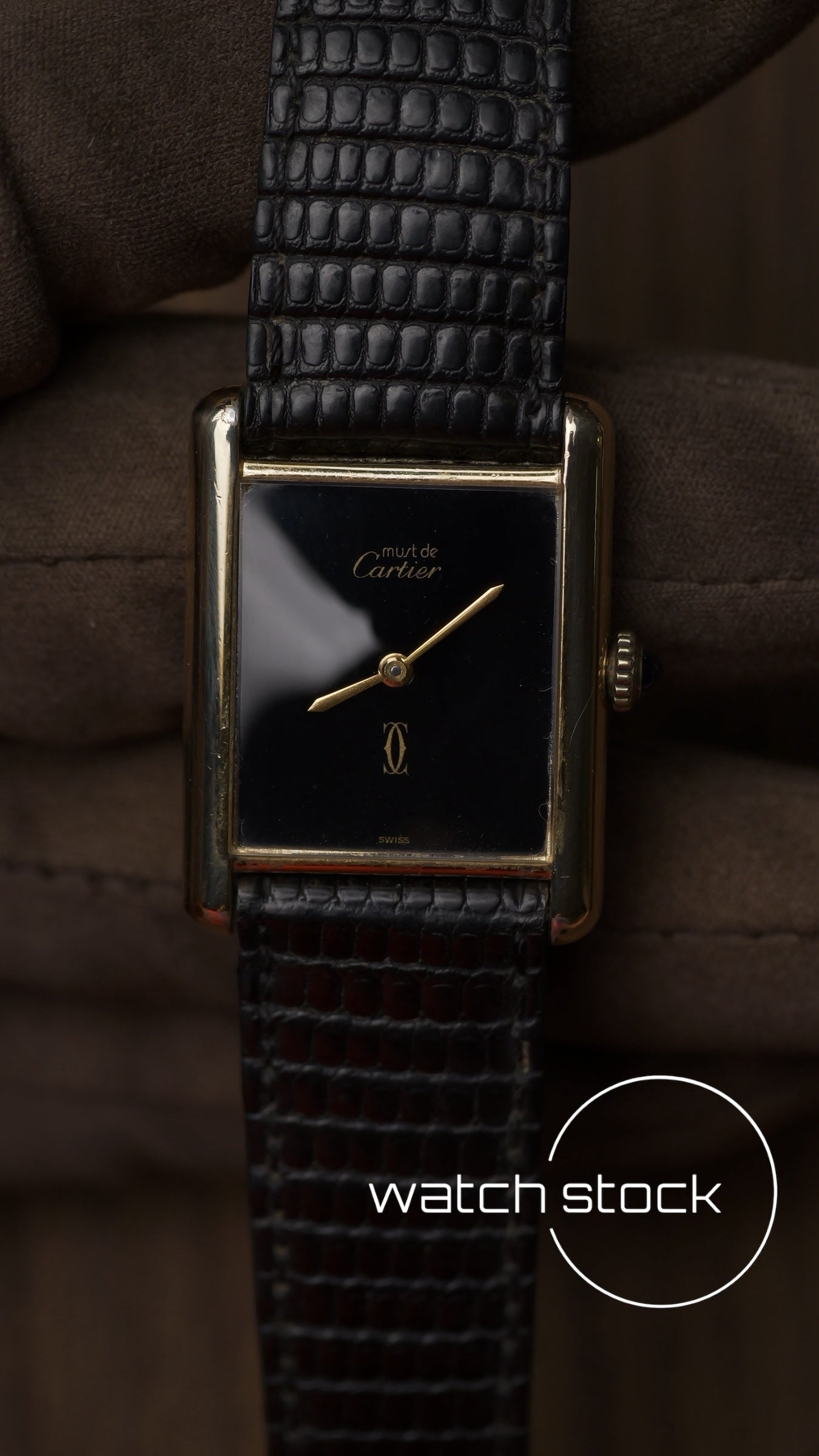 Cartier tank vermeil must de cartier argent plaque gold Black dial meccanico tg.6 grande