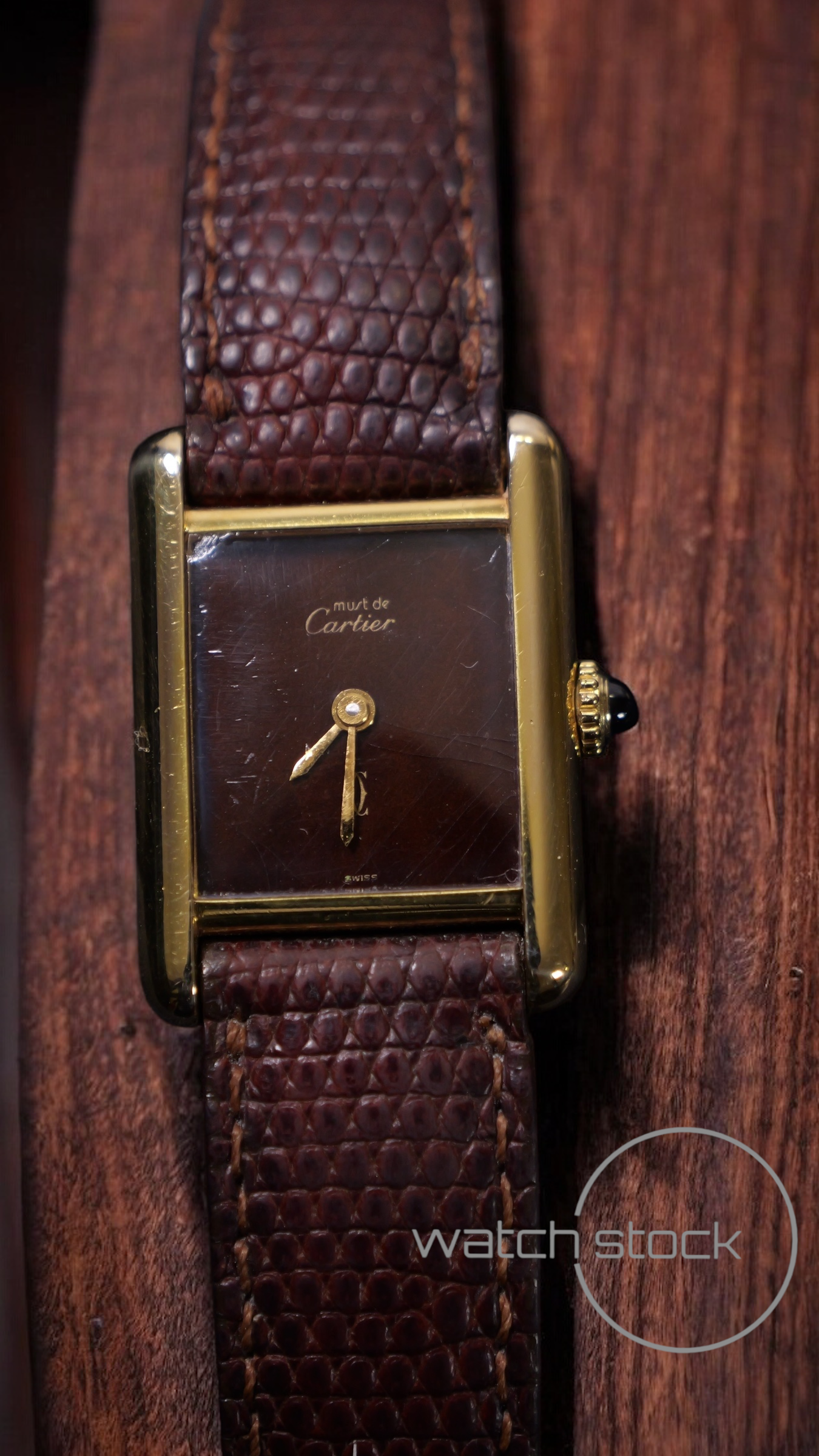 Cartier tank ref. 080557 carica manuale vermeil cartier argent plaque gold red/brown dial spider