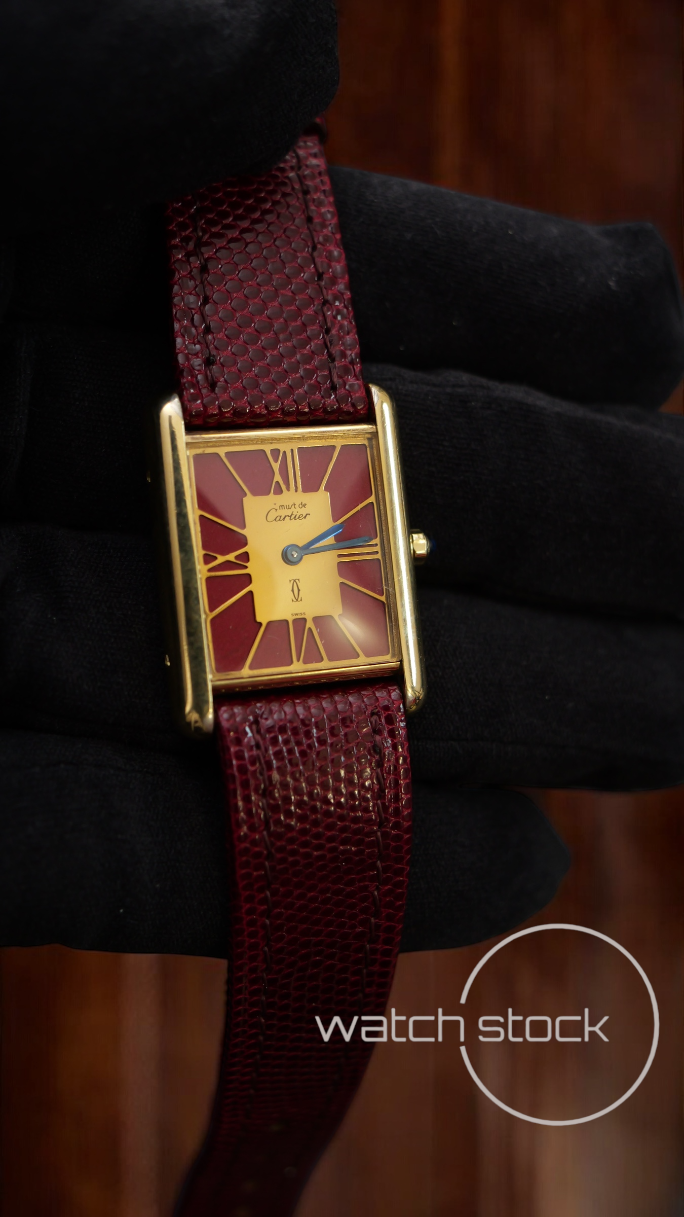 Cartier tank vermeil argent plaque gold dial quarz tg.6 grande RARO