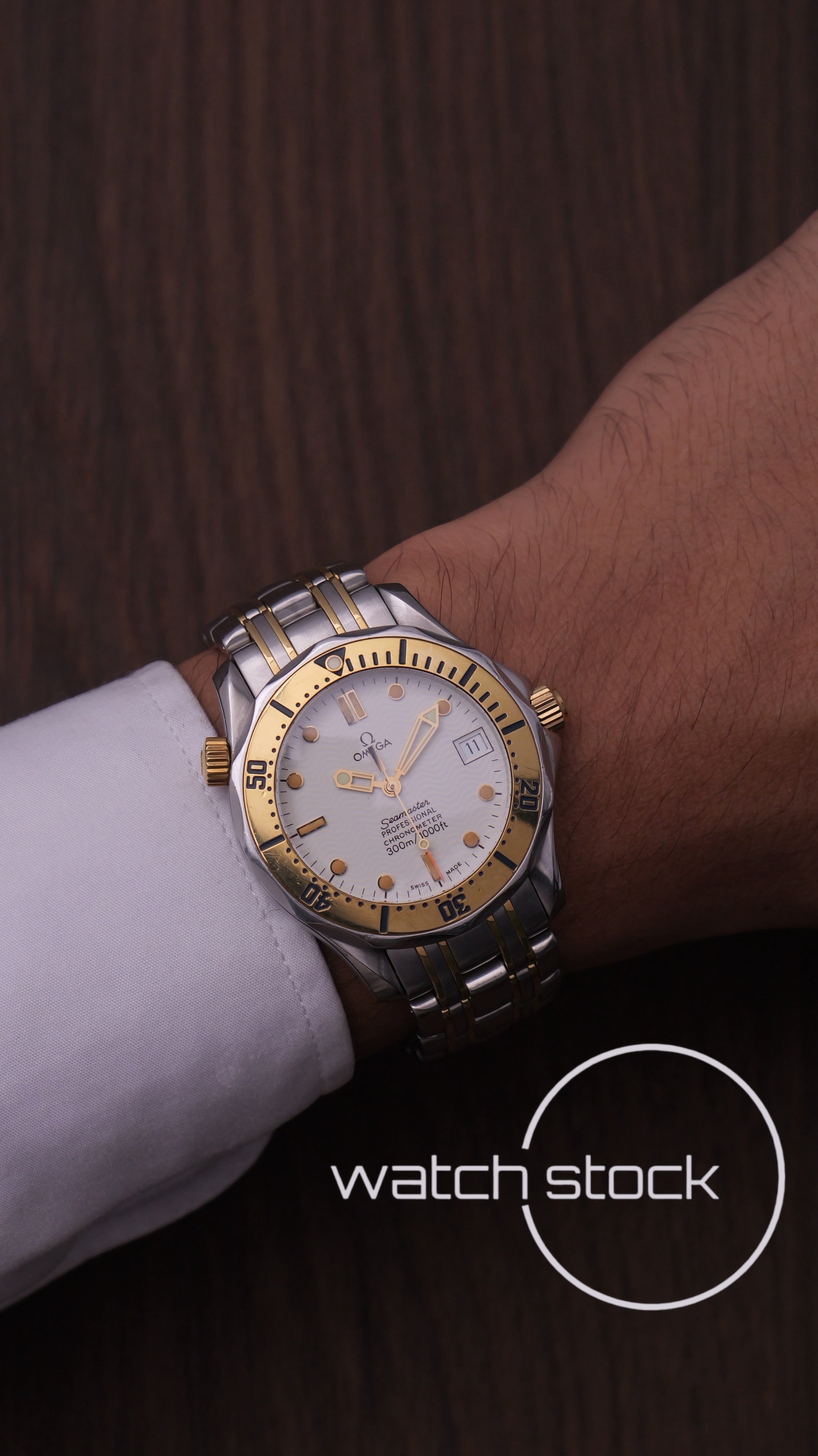 Omega seamaster 300m 36mm white dial two-tone ref 168.1502