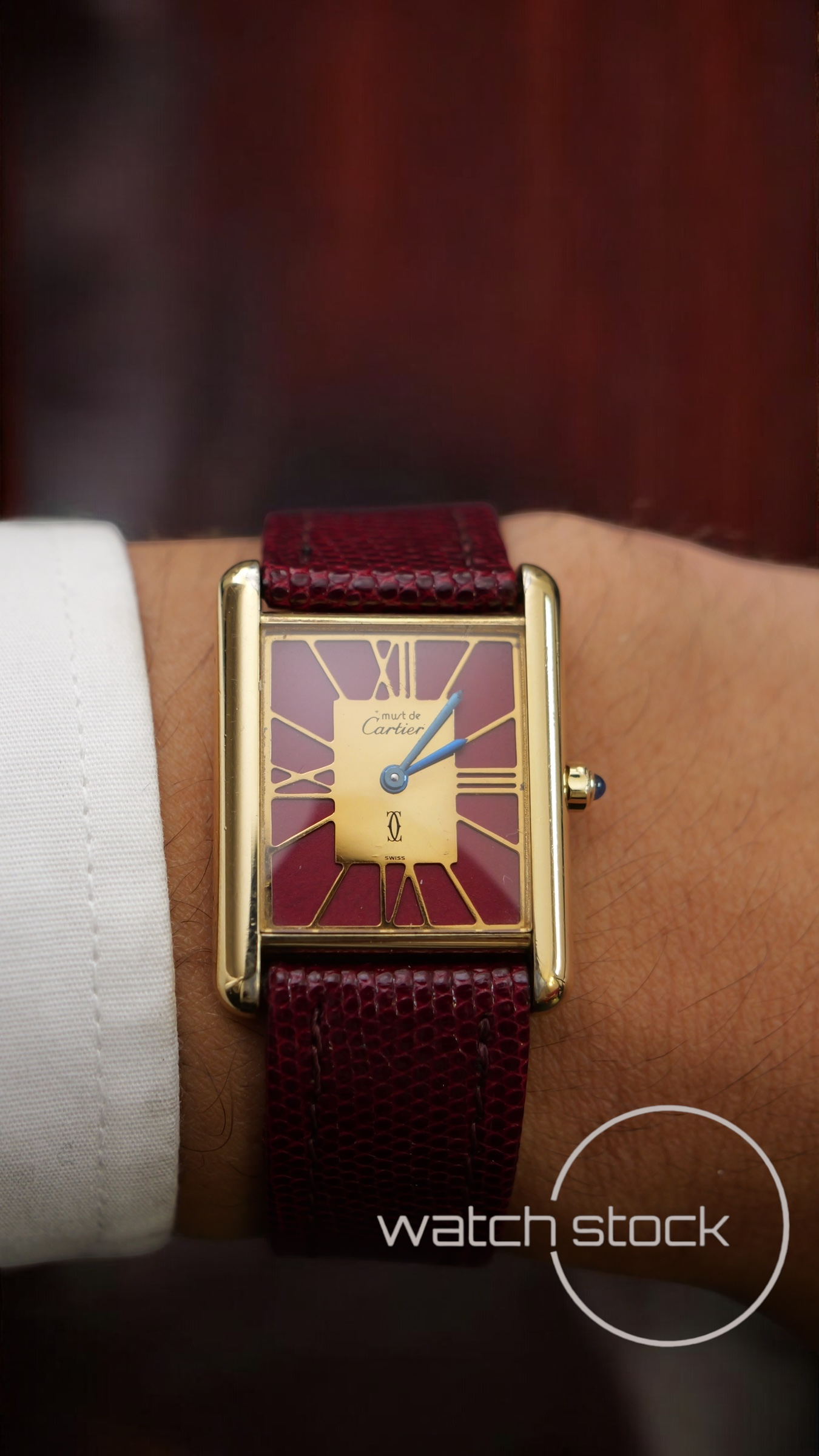 Cartier tank vermeil argent plaque gold dial quarz tg.6 grande RARO