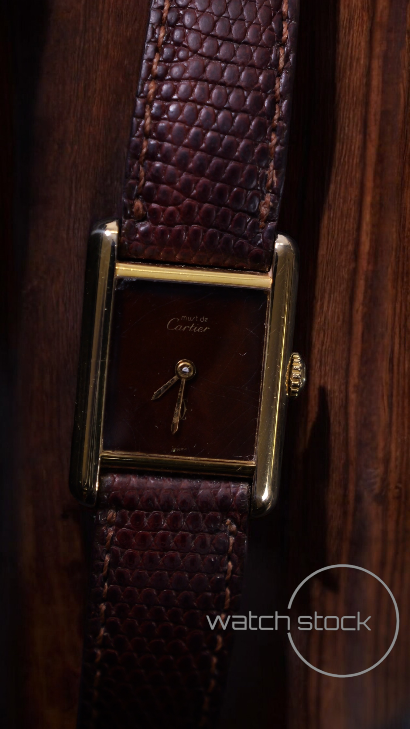 Cartier tank ref. 080557 carica manuale vermeil cartier argent plaque gold red/brown dial spider