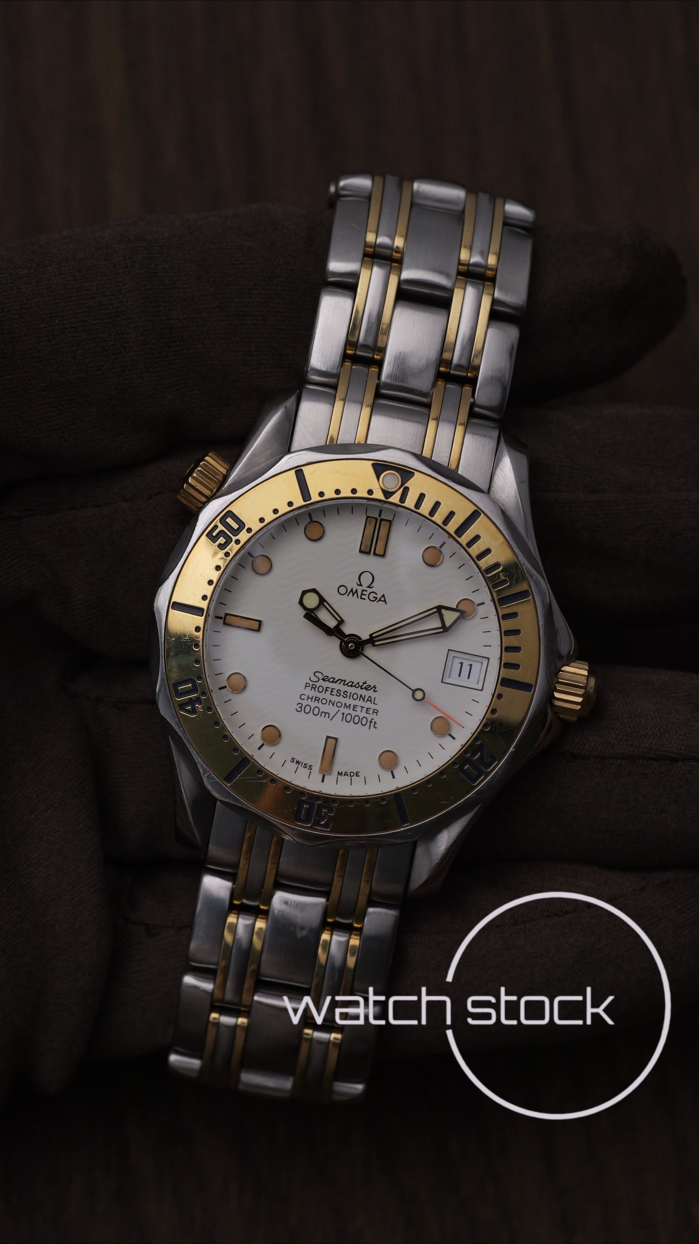 Omega seamaster 300m 36mm white dial two-tone ref 168.1502