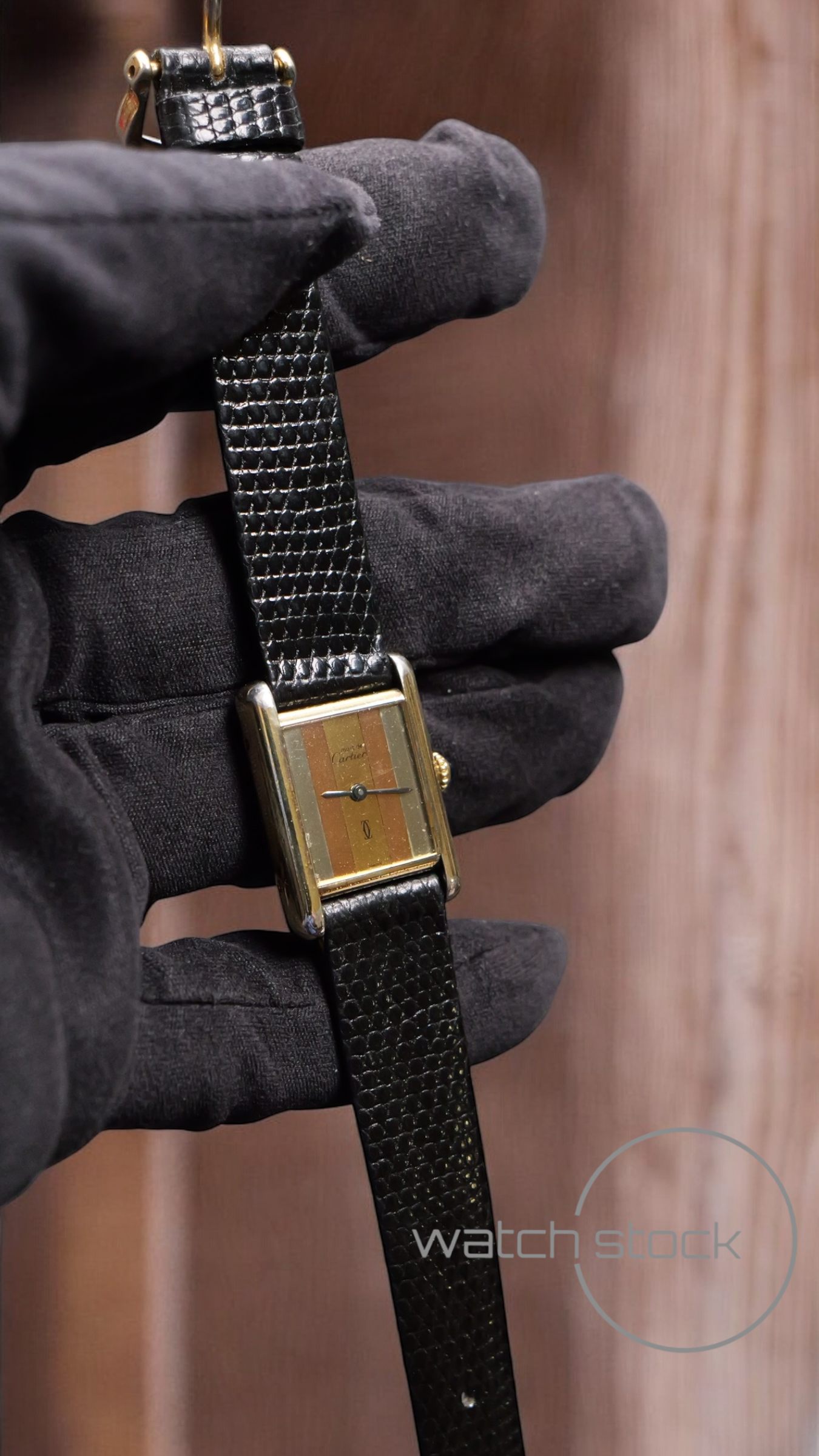 Cartier tank ref. 227001 vermeil argent plaque gold Trinity dial carica manuale taglia 3