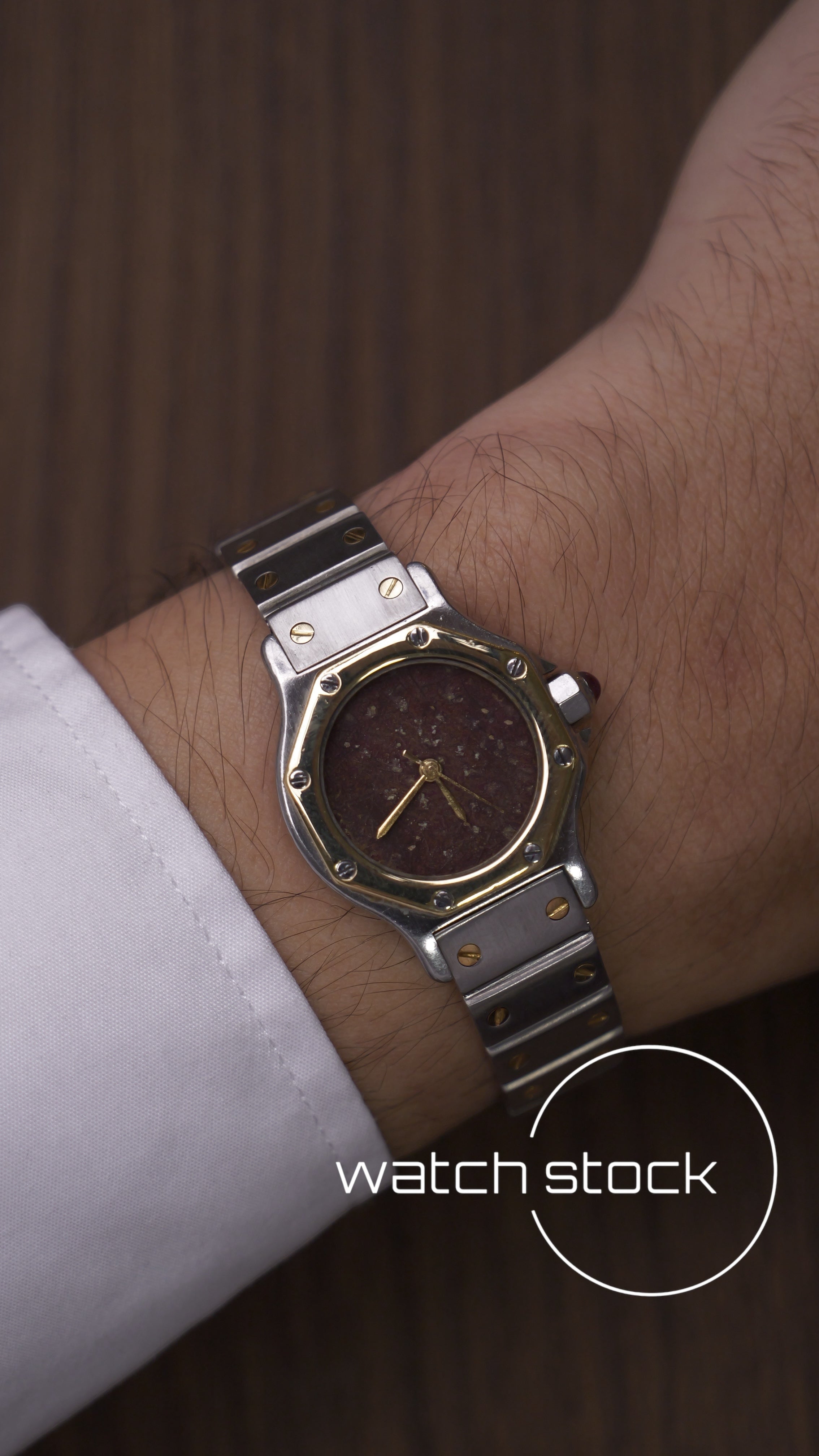 Cartier santos octagon 26mm santos de cartier ref. 0907 Rare dial Burgundy red marble effect lady Automatic