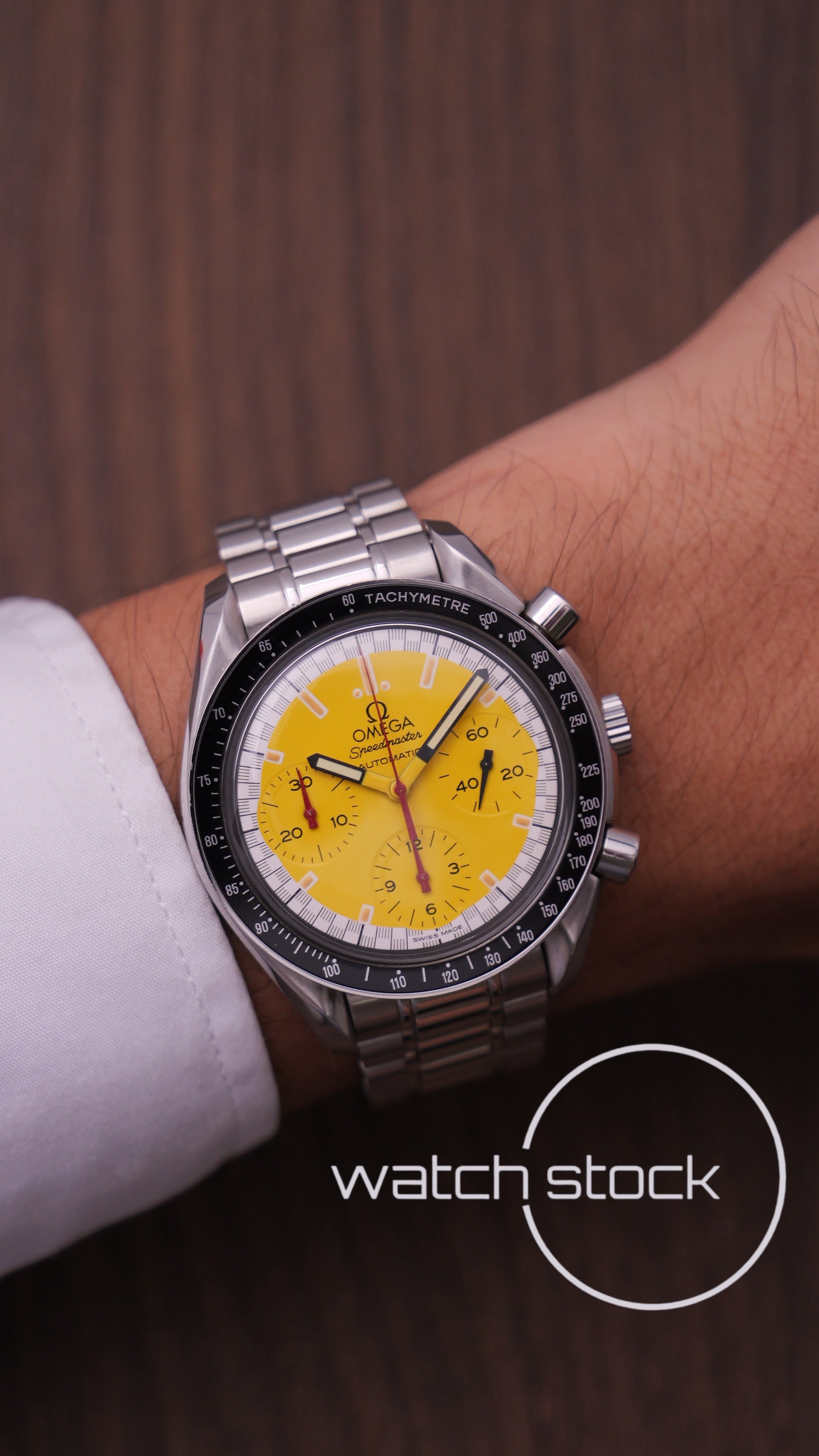 Omega speedmaster Schumacher reduced yellow dial ref. 175.0032 39mm automatic 1995