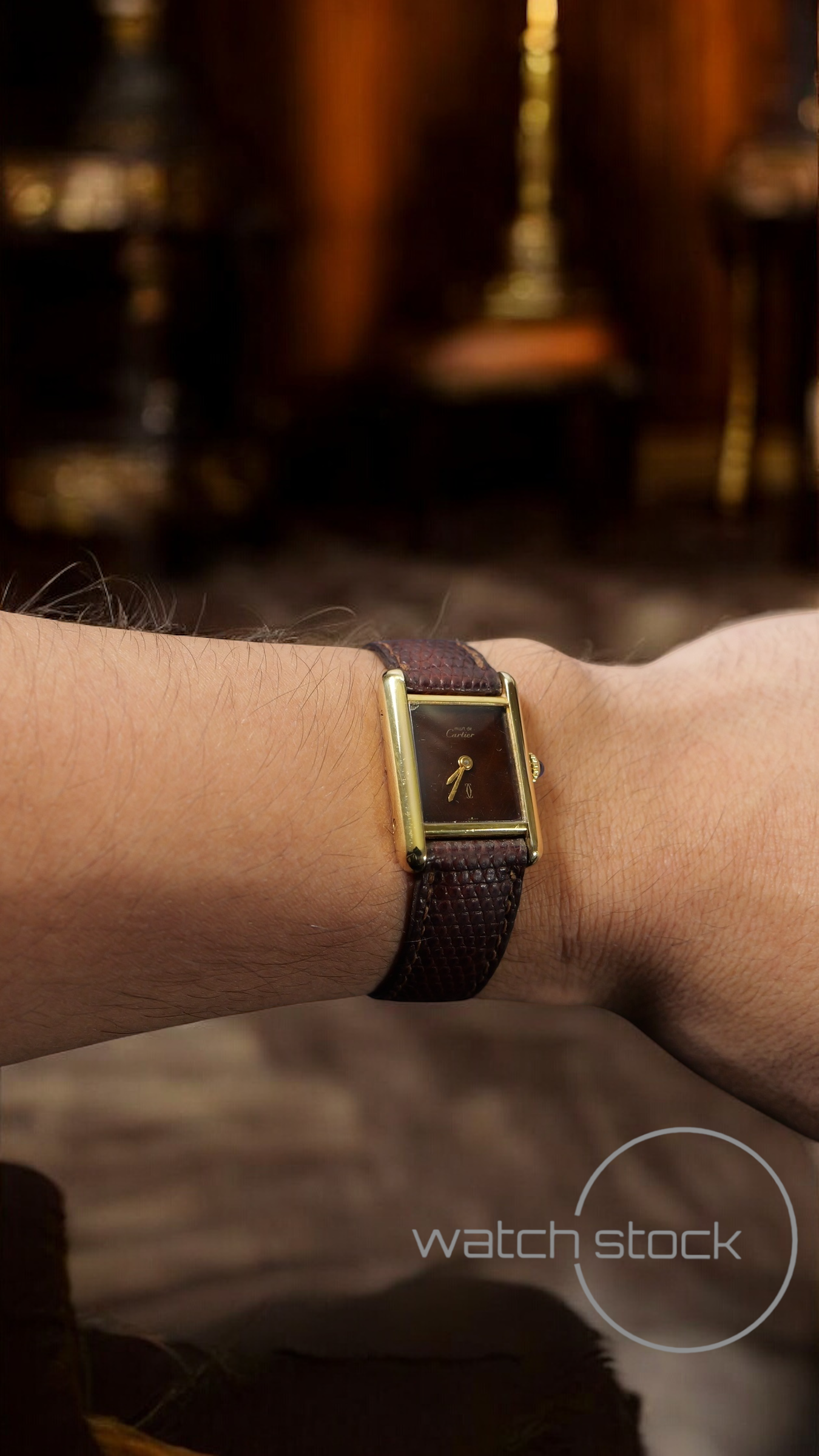 Cartier tank ref. 080557 carica manuale vermeil cartier argent plaque gold red/brown dial spider