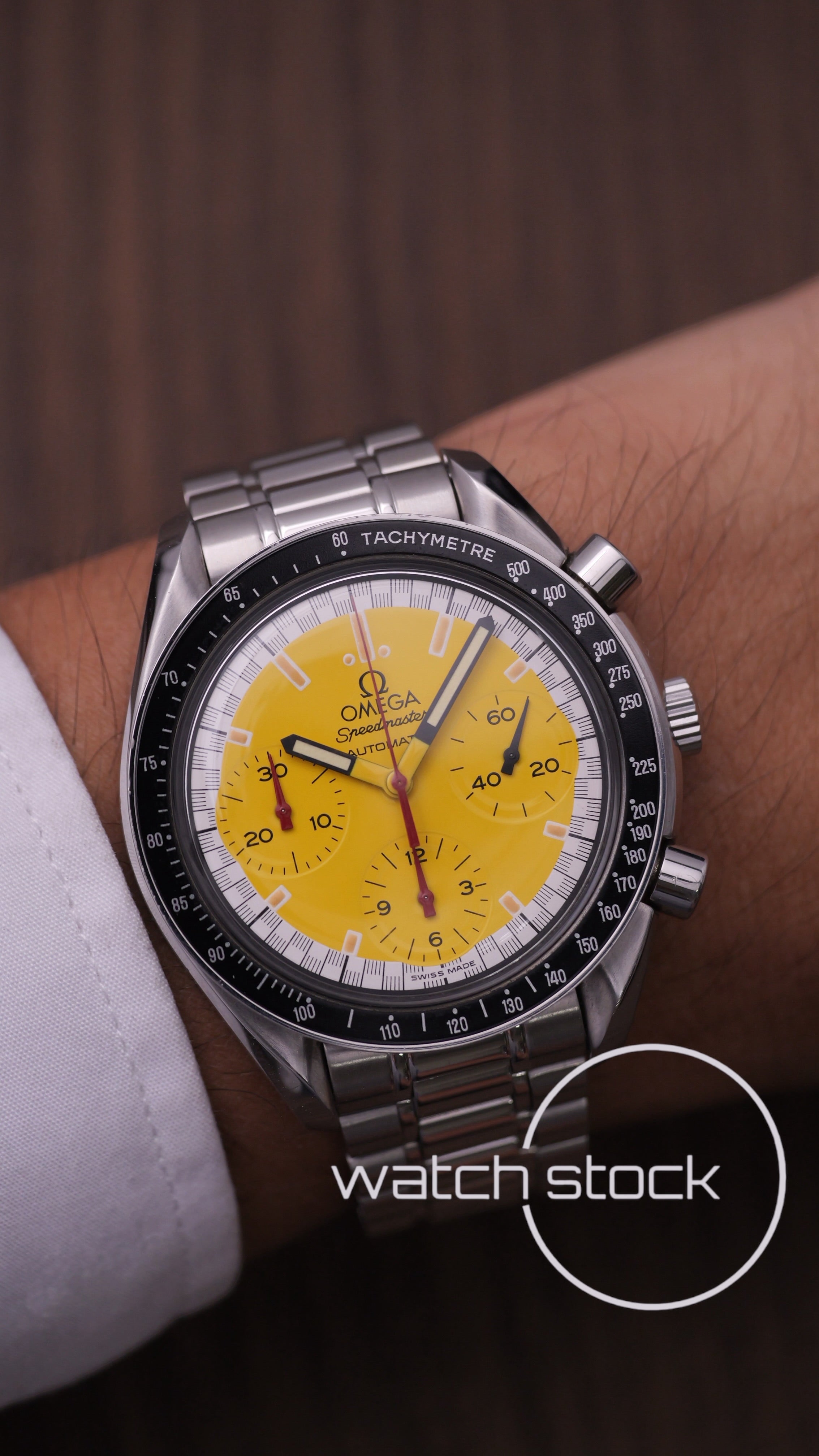 Omega speedmaster Schumacher reduced yellow dial ref. 175.0032 39mm automatic 1995