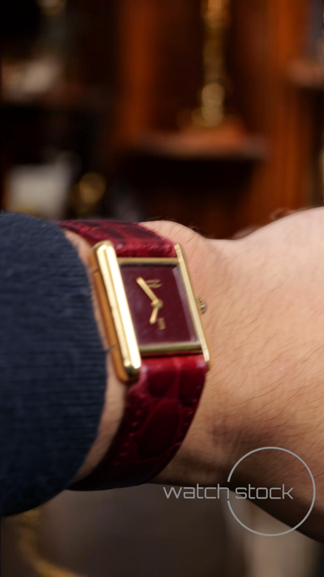 Cartier tank vermeil must de cartier argent plaque gold burgundy dial meccanico box