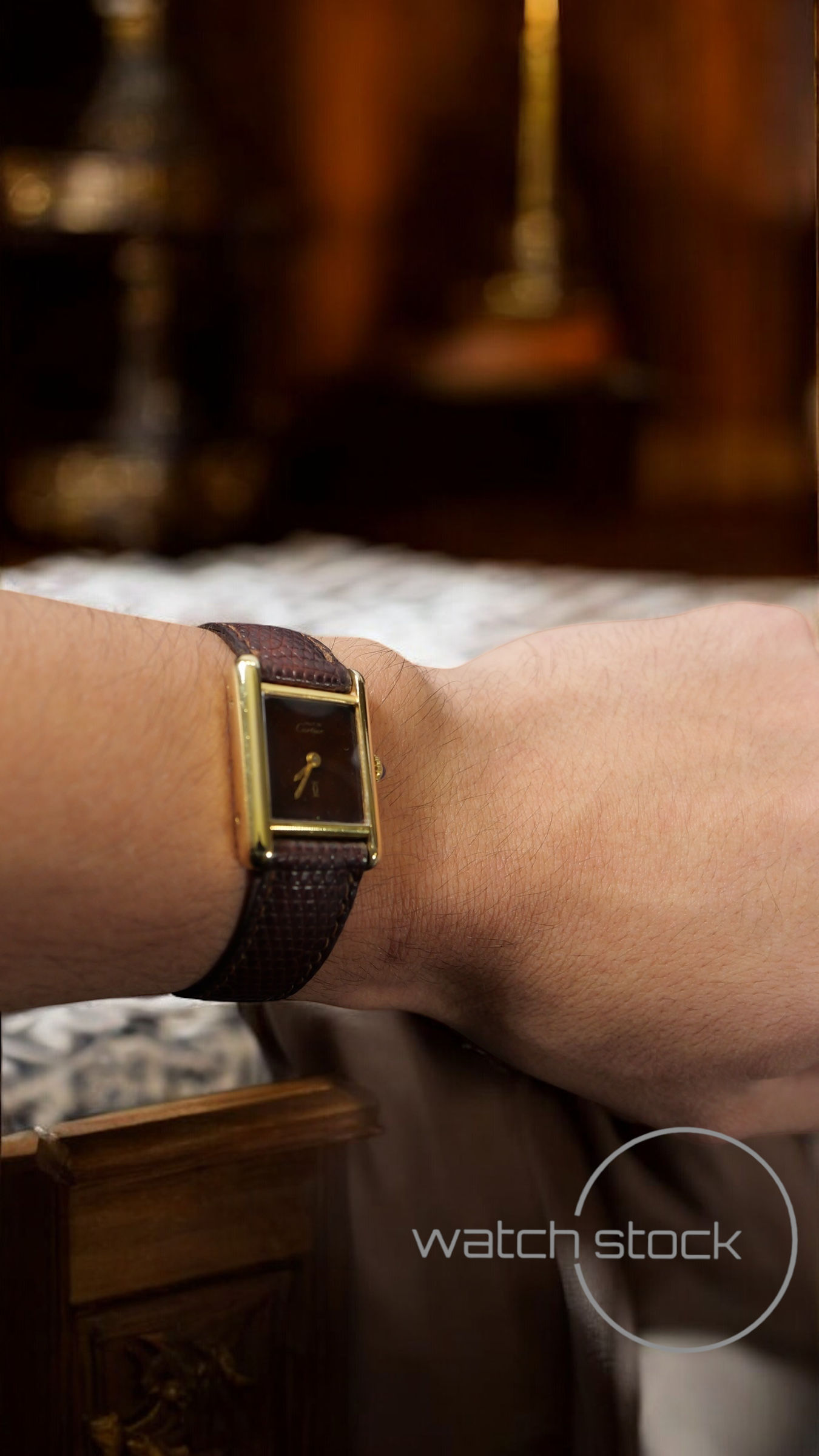 Cartier tank ref. 080557 carica manuale vermeil cartier argent plaque gold red/brown dial spider