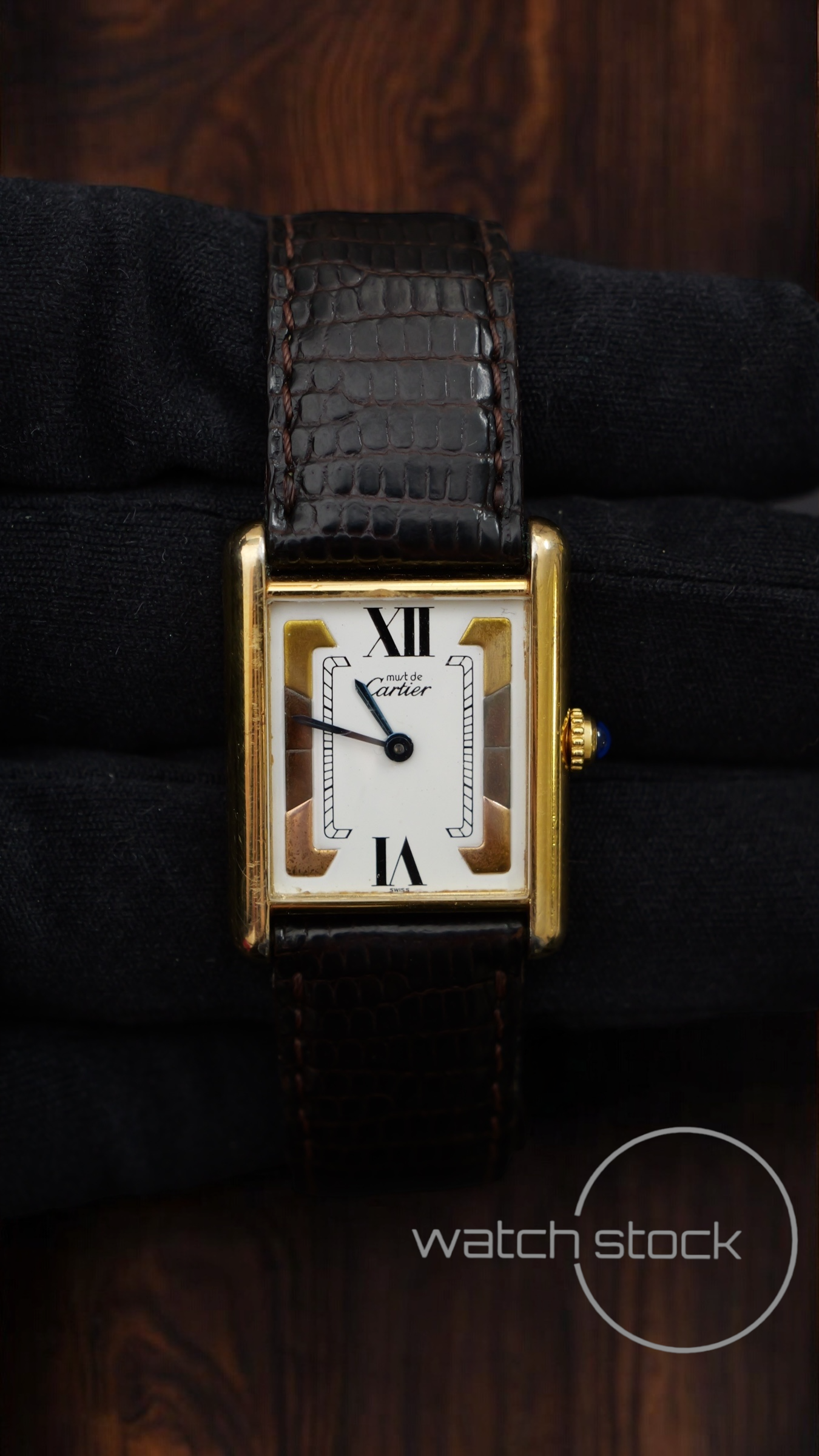 Cartier tank vermeil must de cartier argent plaque gold trinity dial meccanico tg.6 grande