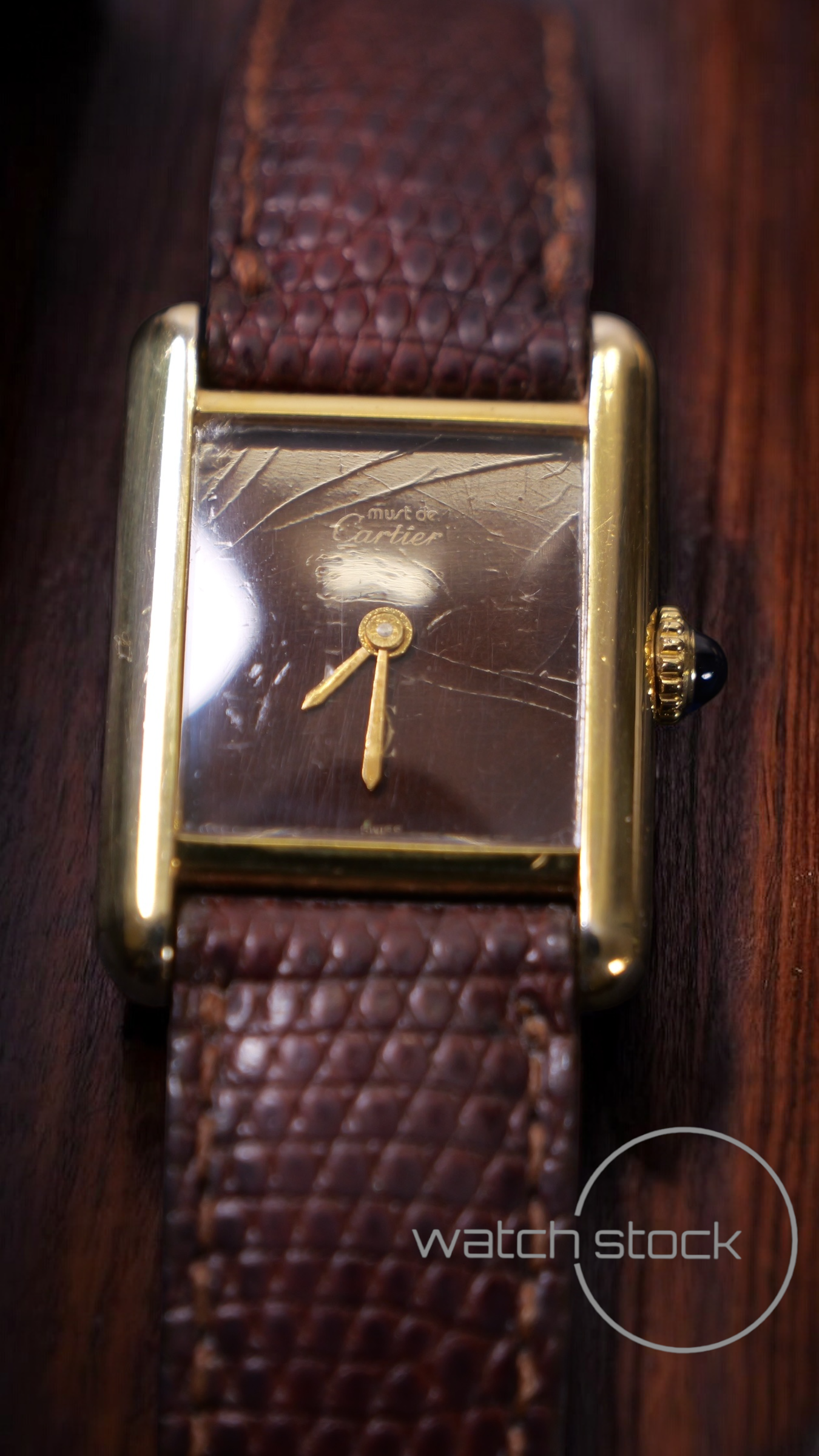 Cartier tank ref. 080557 carica manuale vermeil cartier argent plaque gold red/brown dial spider