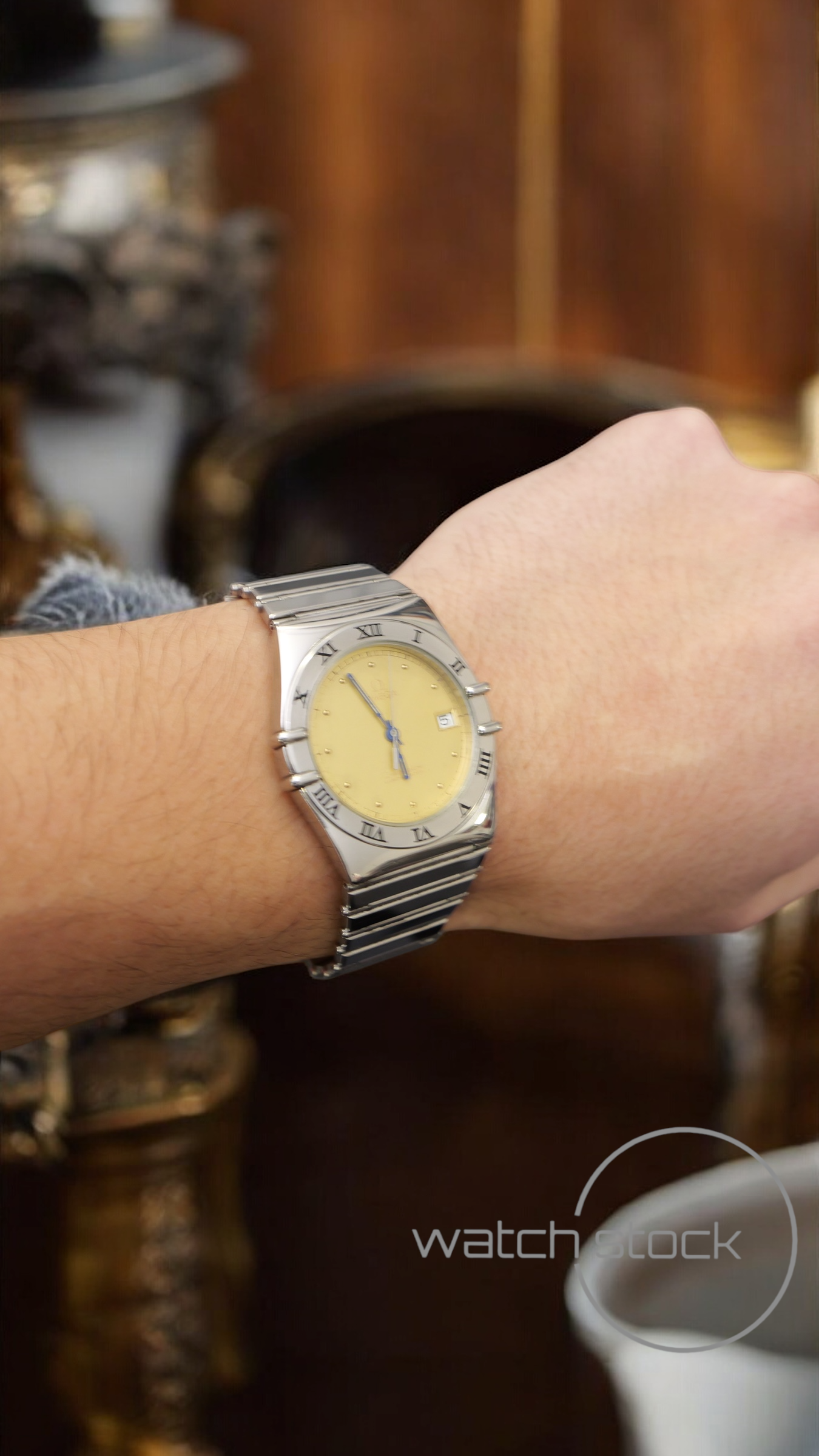 Omega constellation quarz 34mm ref.3961070 yellow dial vintage