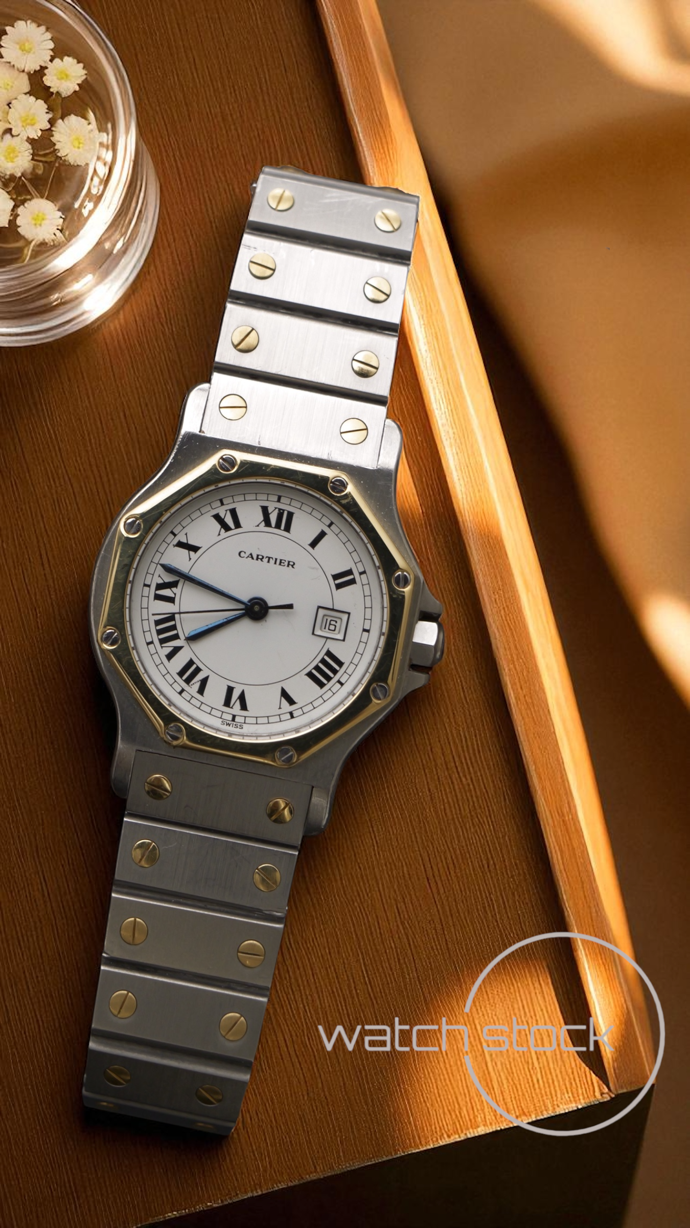 cartier-santos-octagon two-tone watch-stock