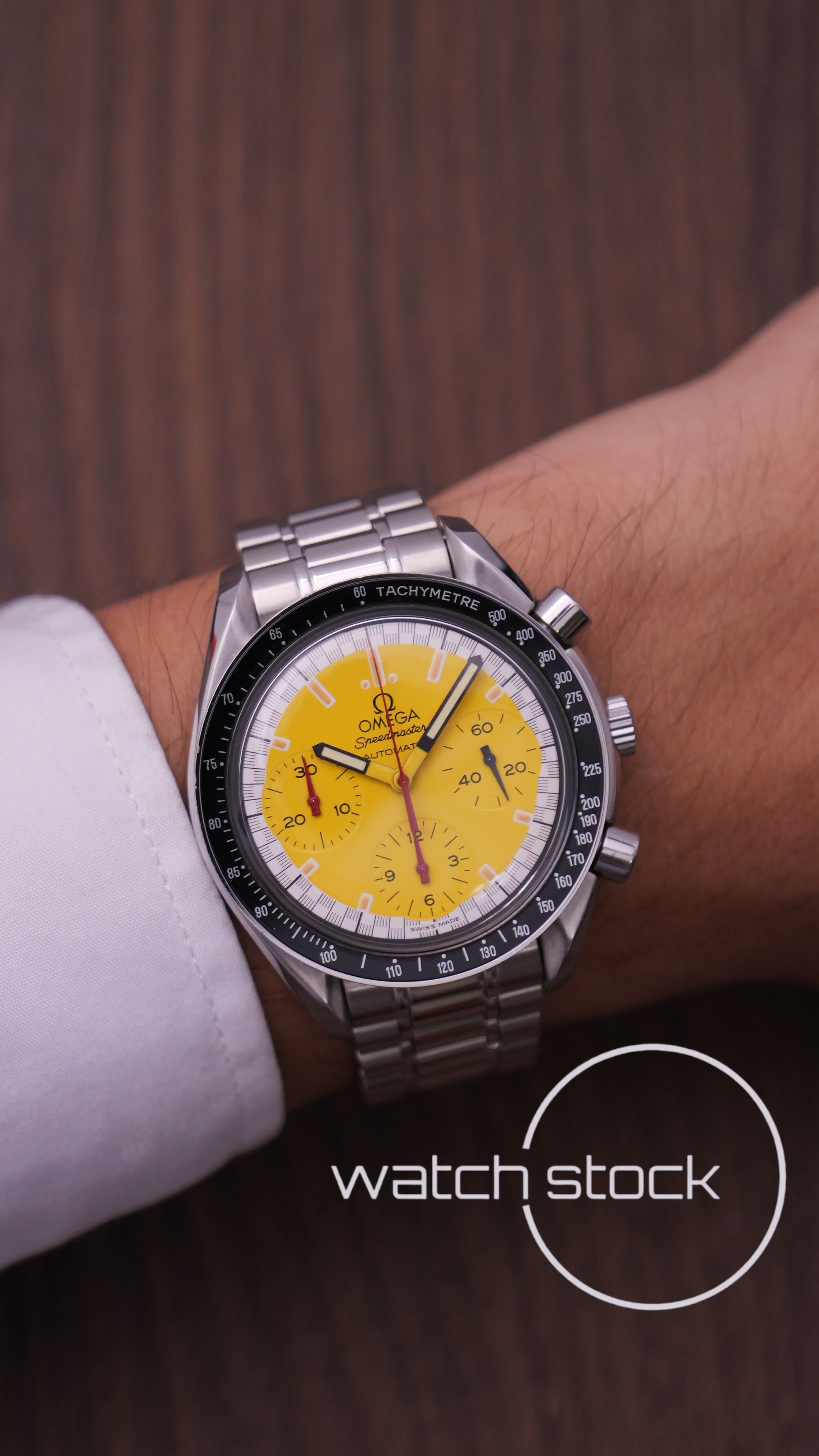 Omega speedmaster Schumacher reduced yellow dial ref. 175.0032 39mm automatic 1995