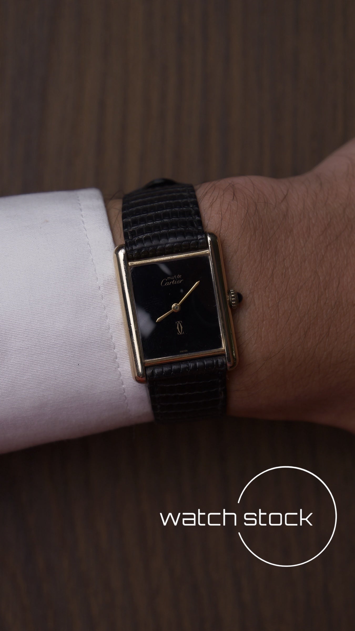 Cartier tank vermeil must de cartier argent plaque gold Black dial meccanico tg.6 grande