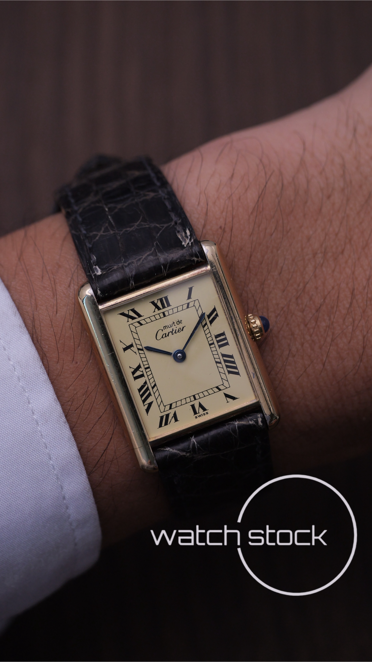 Cartier Tank vintage men size 6 lemon dial roman 1980