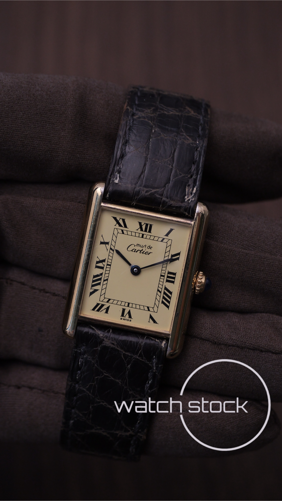 Cartier Tank vintage men size 6 lemon dial roman 1980