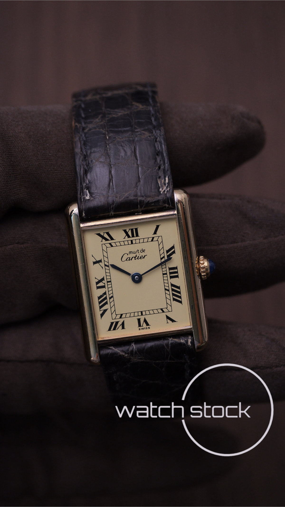 Cartier Tank vintage men size 6 lemon dial roman 1980