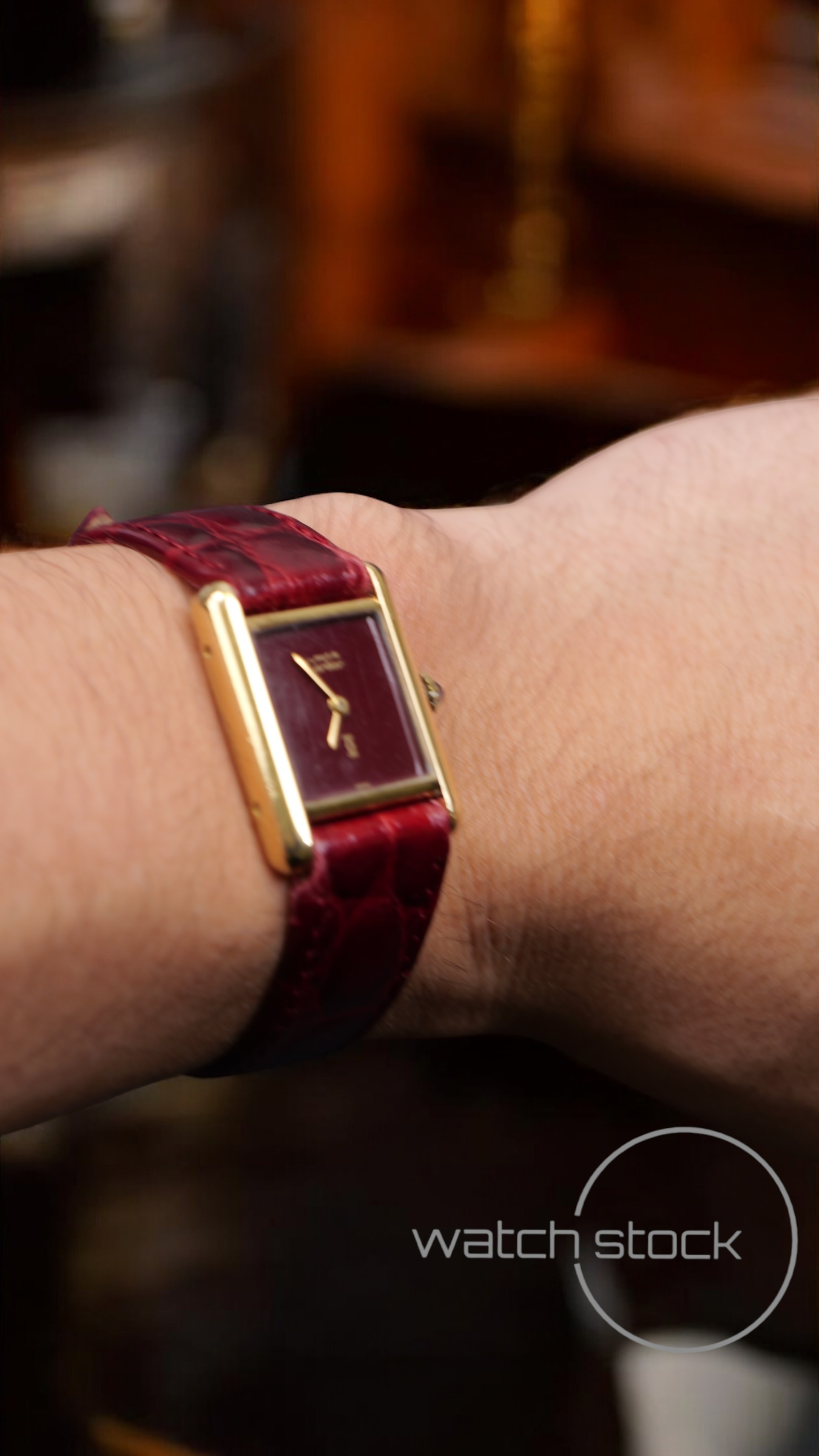Cartier tank vermeil must de cartier argent plaque gold burgundy dial meccanico box