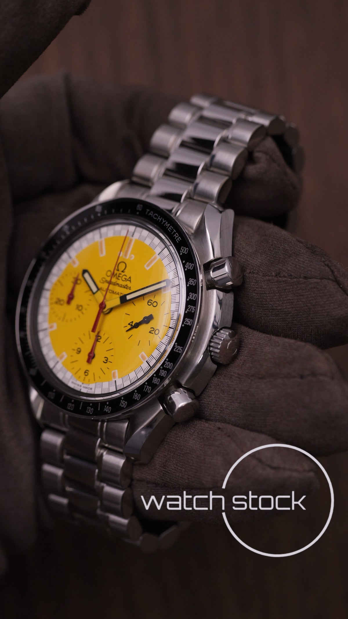 Omega speedmaster Schumacher reduced yellow dial ref. 175.0032 39mm automatic 1995