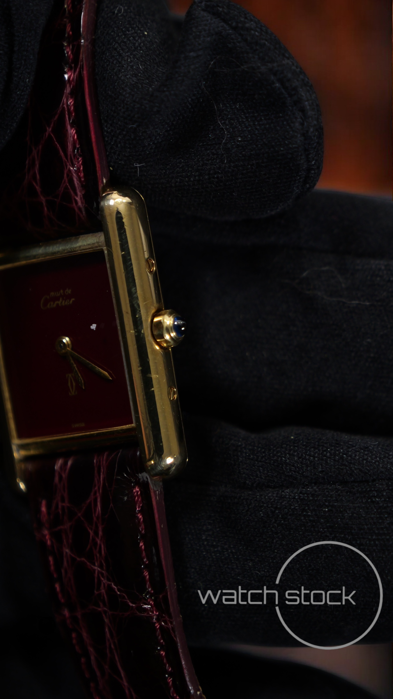 Cartier tank vermeil must de cartier argent plaque gold red dial quarz FULL SET