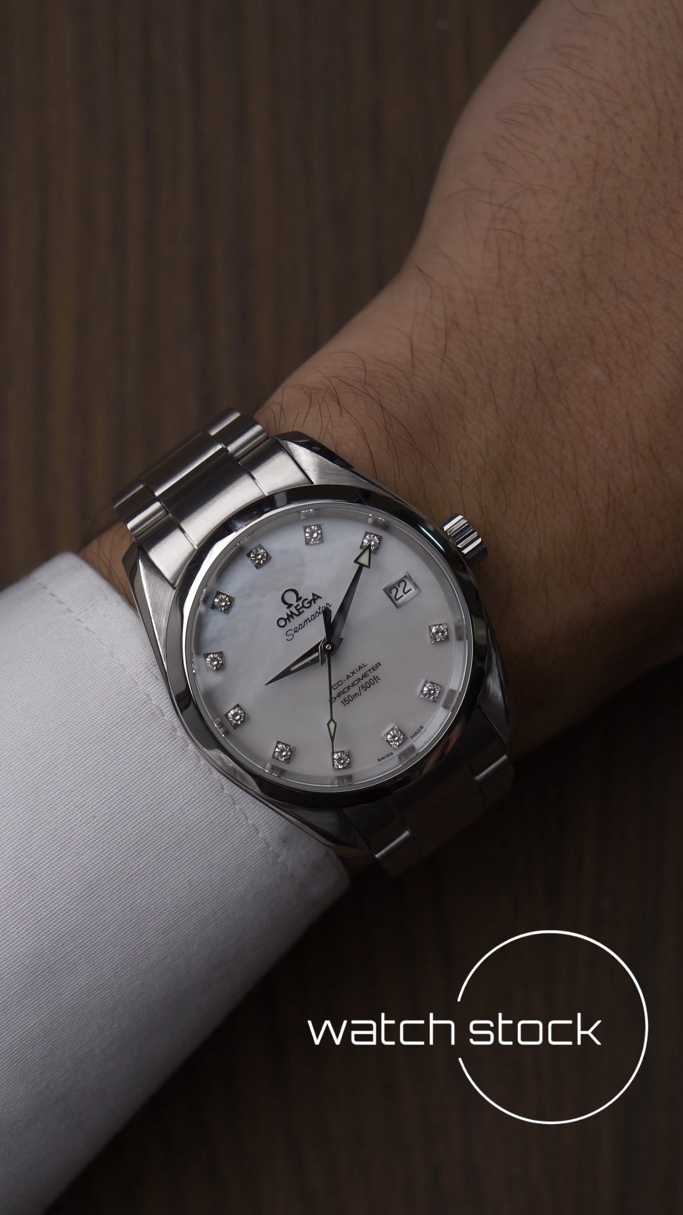 Omega Seamaster Acquaterra 36mm co-axial ref.168.1115 dial madreperla e diamanti serviced