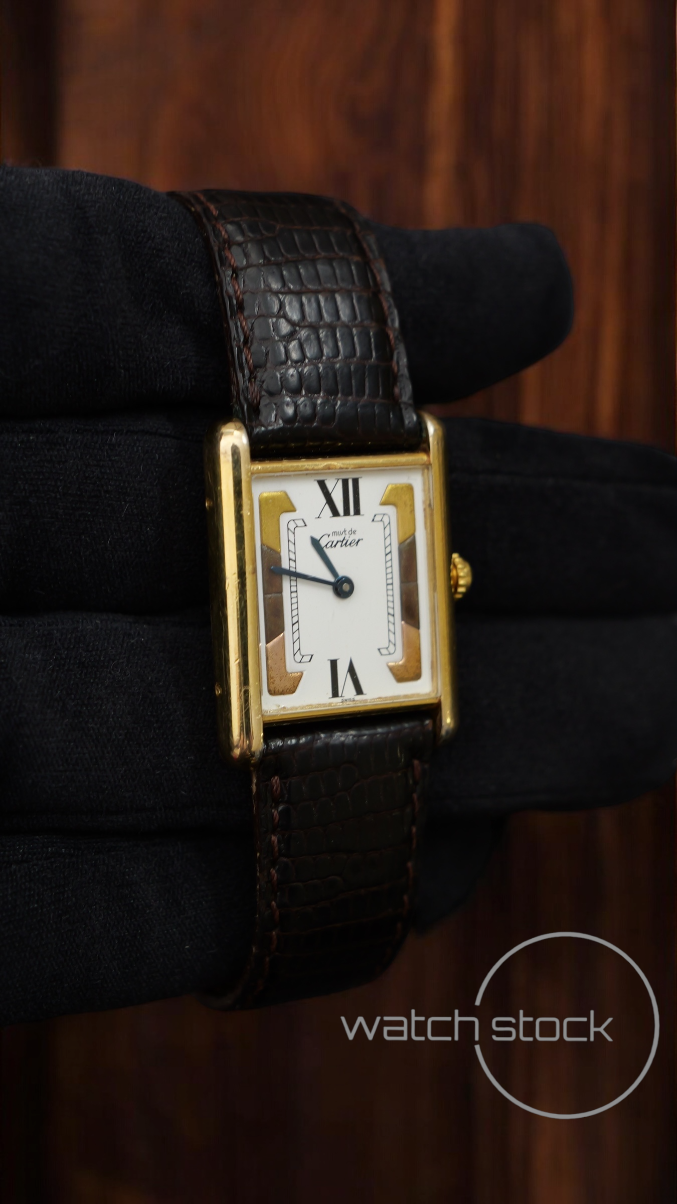 Cartier tank vermeil must de cartier argent plaque gold trinity dial meccanico tg.6 grande
