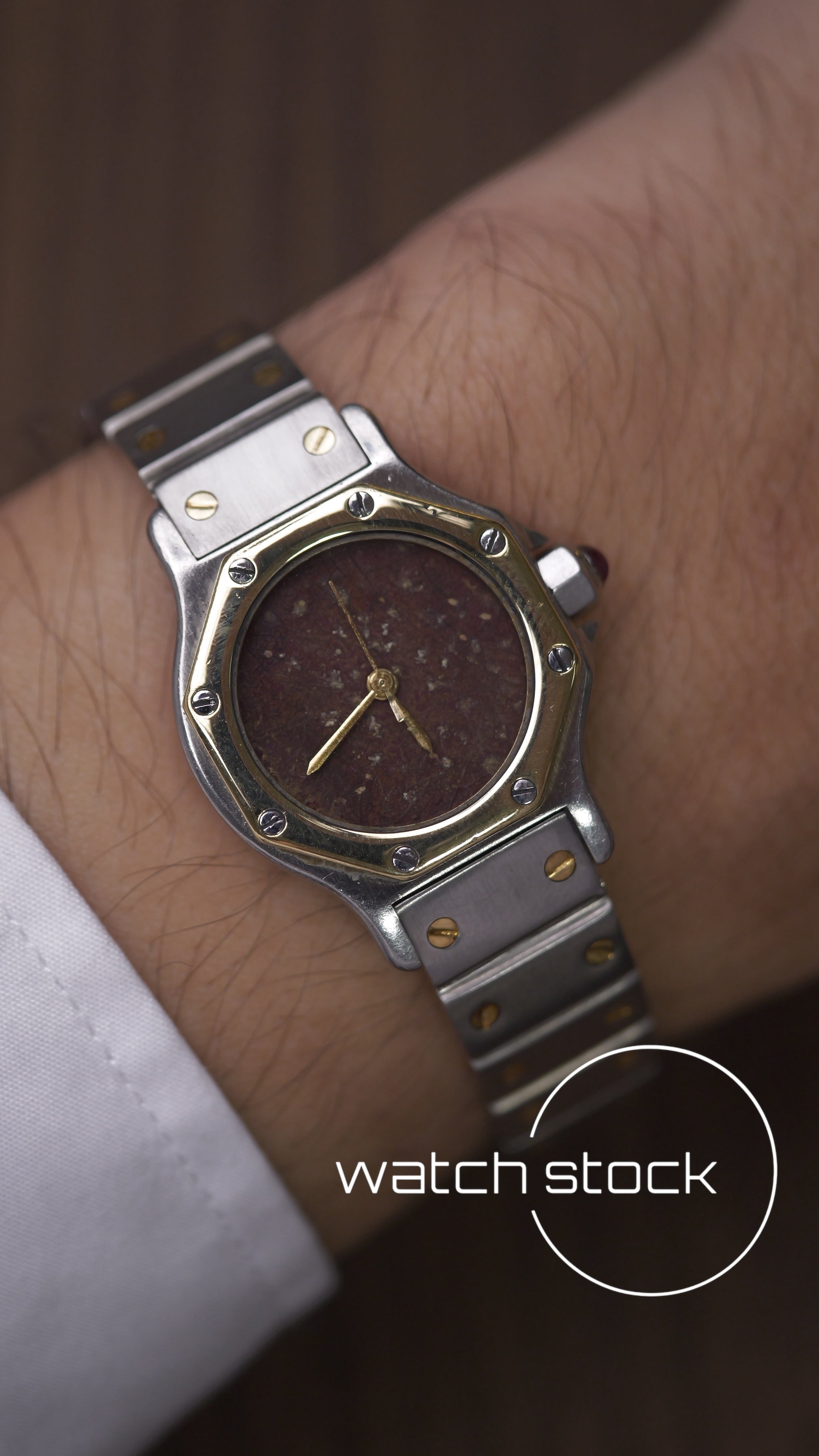 Cartier santos octagon 26mm santos de cartier ref. 0907 Rare dial Burgundy red marble effect  lady Automatic